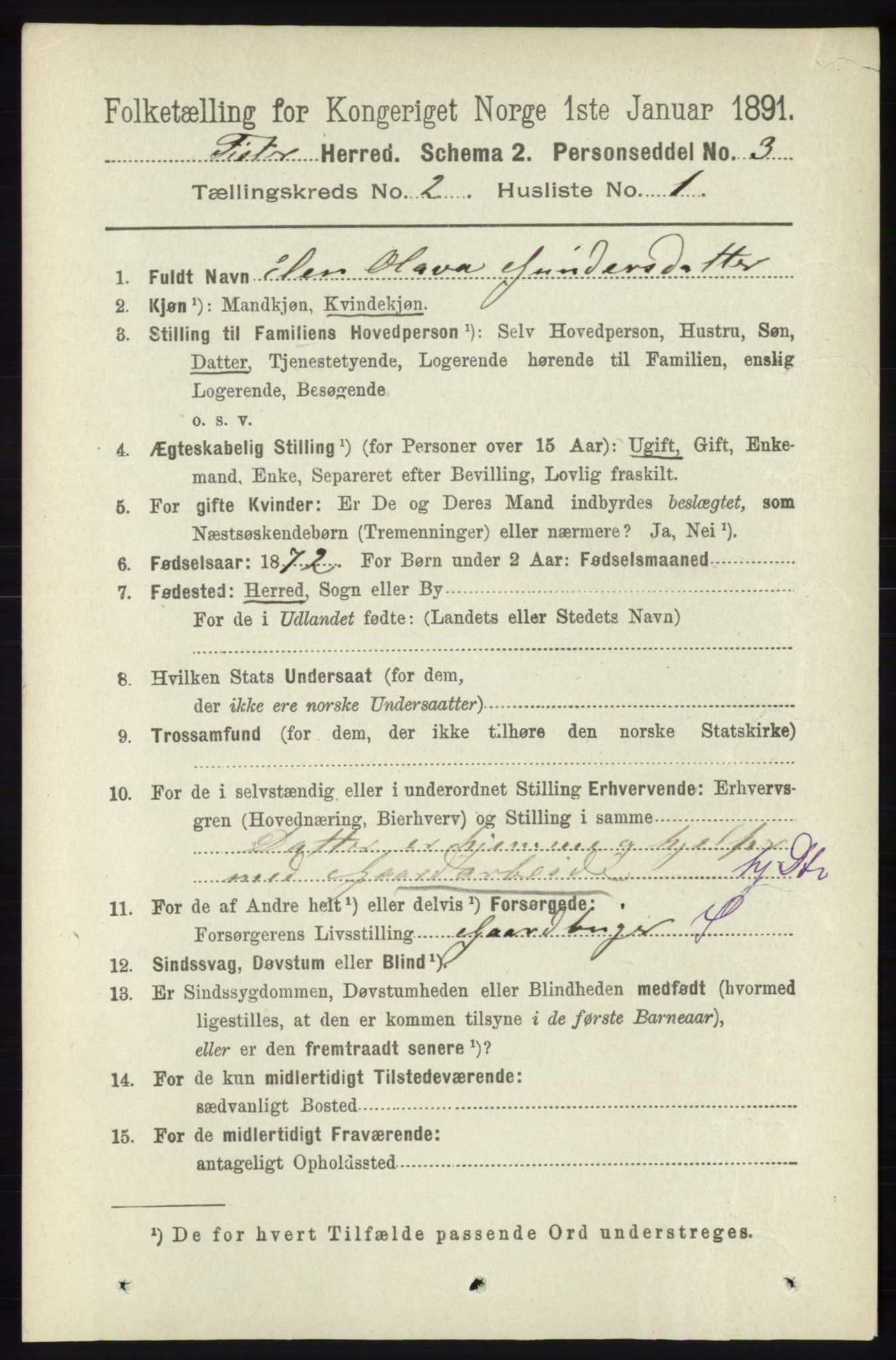 RA, 1891 census for 1132 Fister, 1891, p. 357