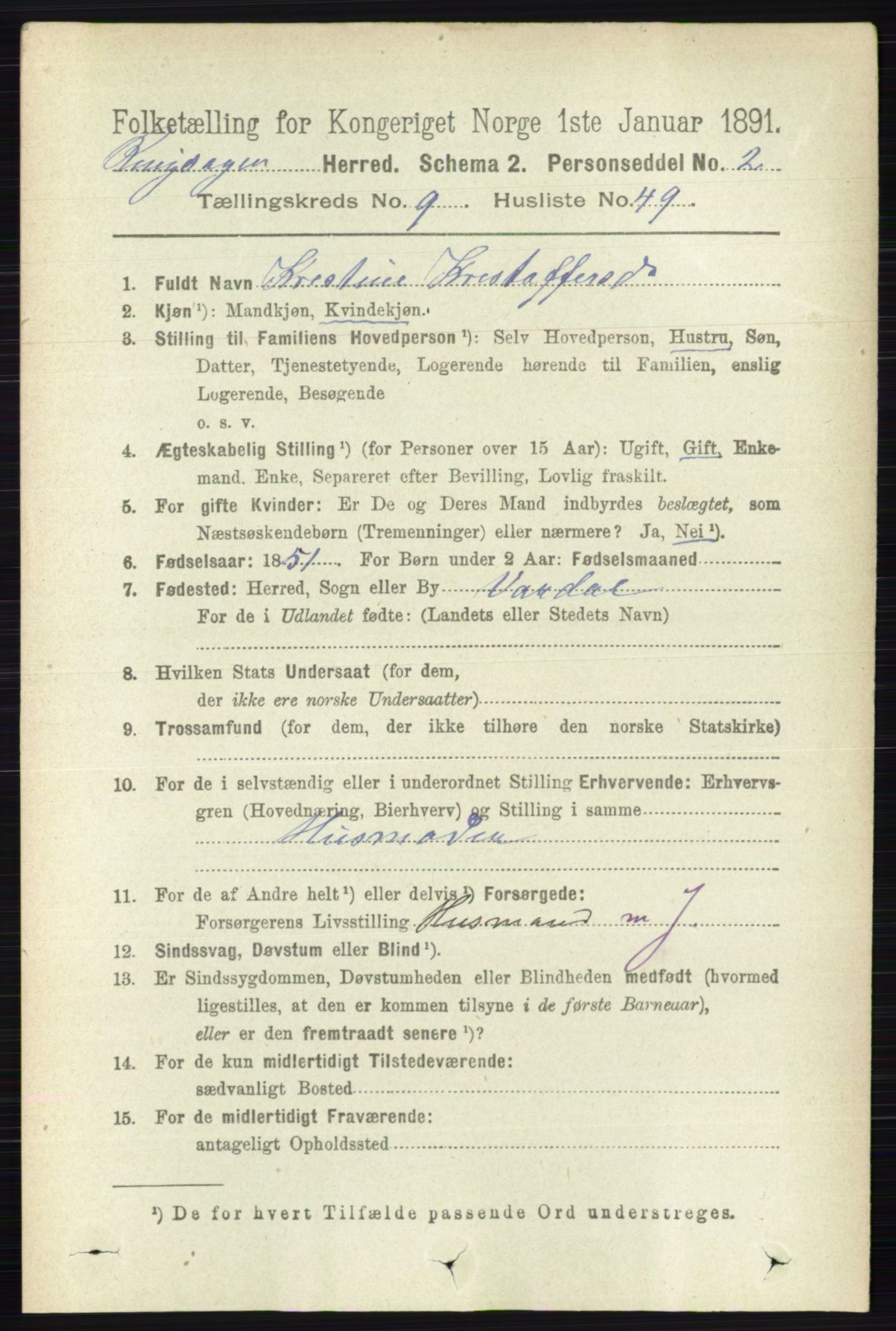 RA, 1891 census for 0412 Ringsaker, 1891, p. 5310