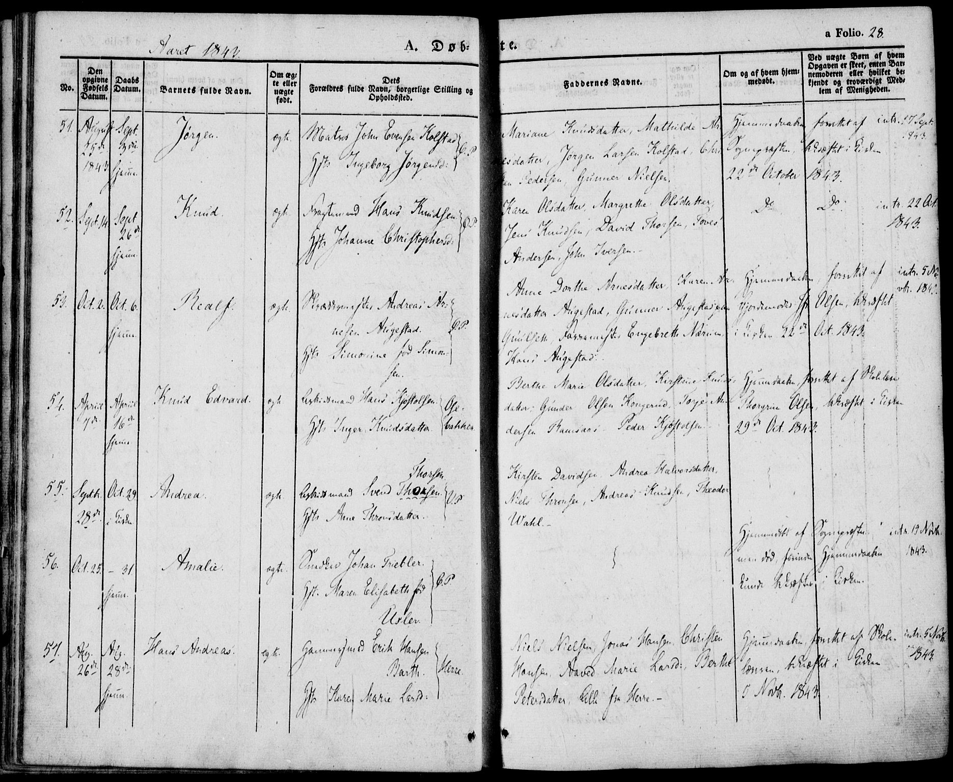 Porsgrunn kirkebøker , AV/SAKO-A-104/F/Fa/L0006: Parish register (official) no. 6, 1841-1857, p. 28