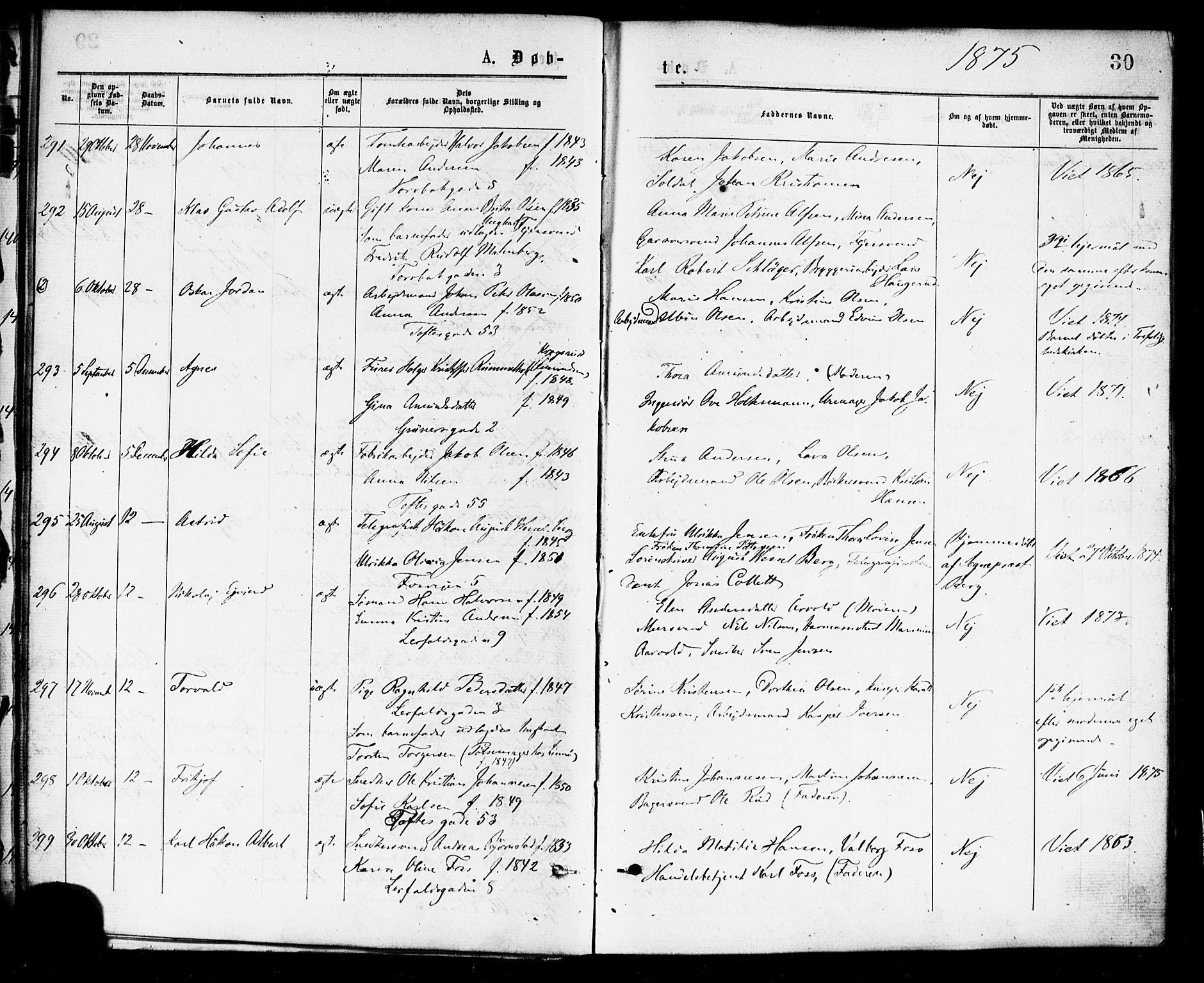 Paulus prestekontor Kirkebøker, AV/SAO-A-10871/F/Fa/L0001: Parish register (official) no. 1, 1875-1878, p. 30