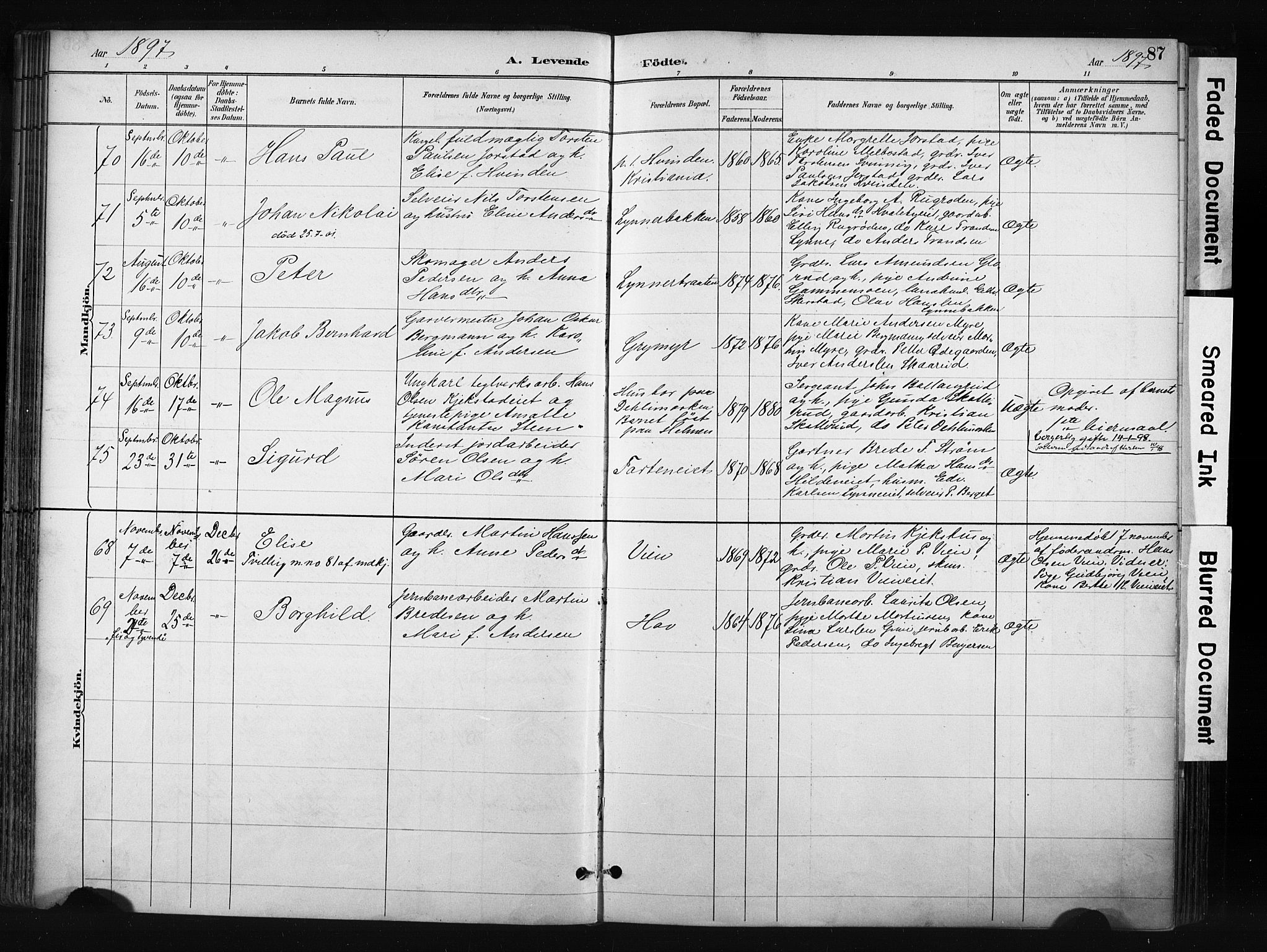 Gran prestekontor, AV/SAH-PREST-112/H/Ha/Haa/L0017: Parish register (official) no. 17, 1889-1897, p. 87