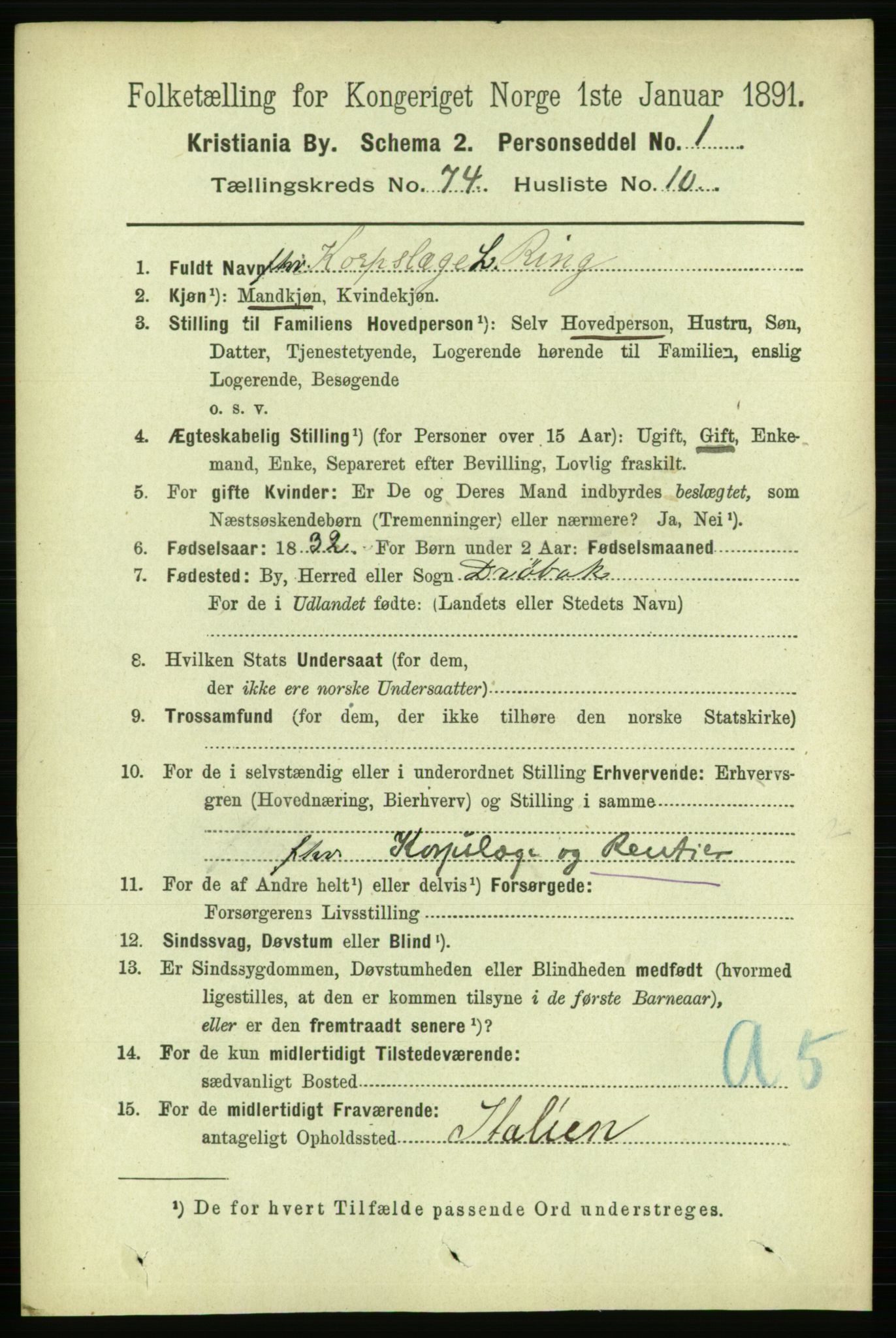 RA, 1891 census for 0301 Kristiania, 1891, p. 39743