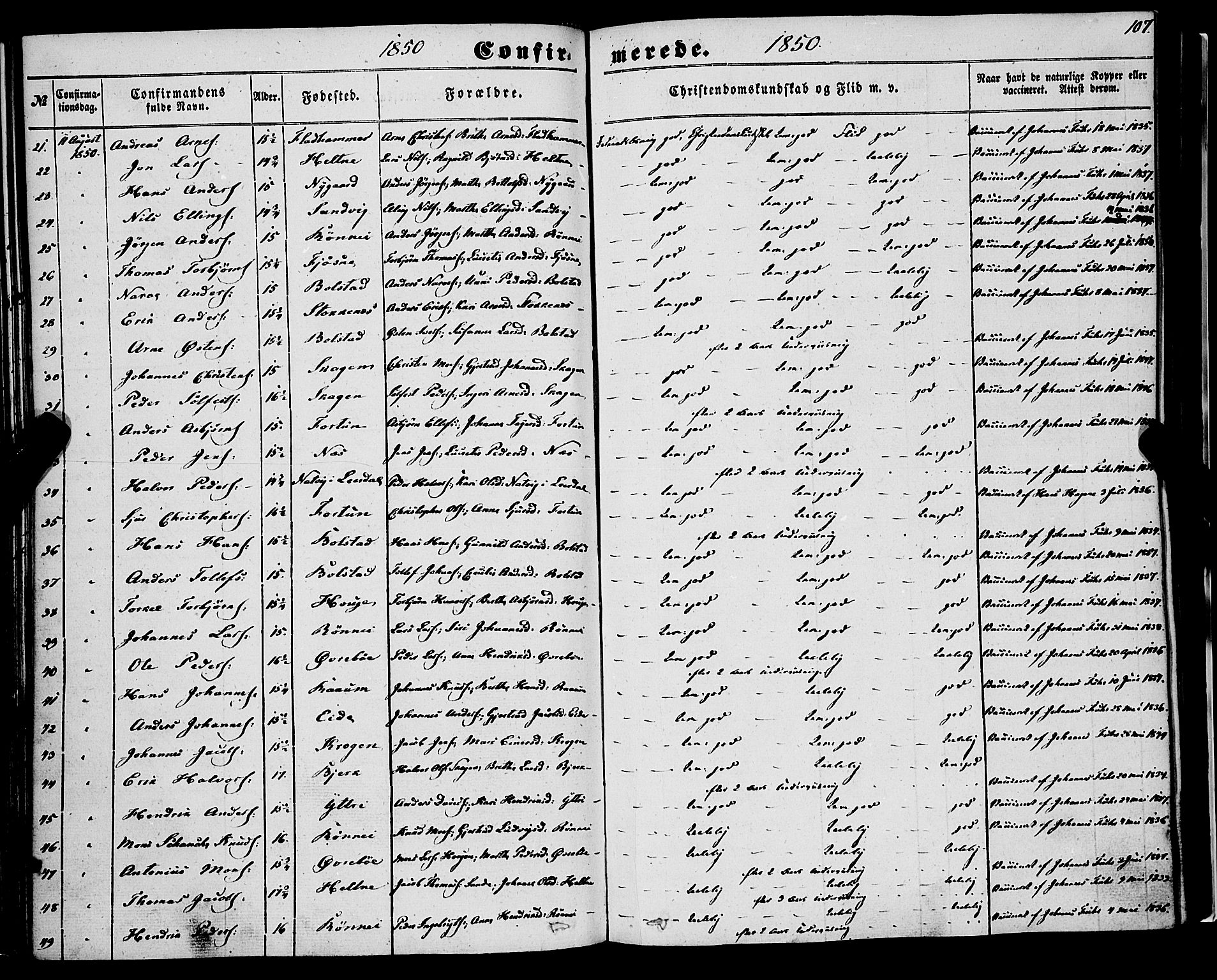 Luster sokneprestembete, AV/SAB-A-81101/H/Haa/Haaa/L0007: Parish register (official) no. A 7, 1849-1859, p. 107