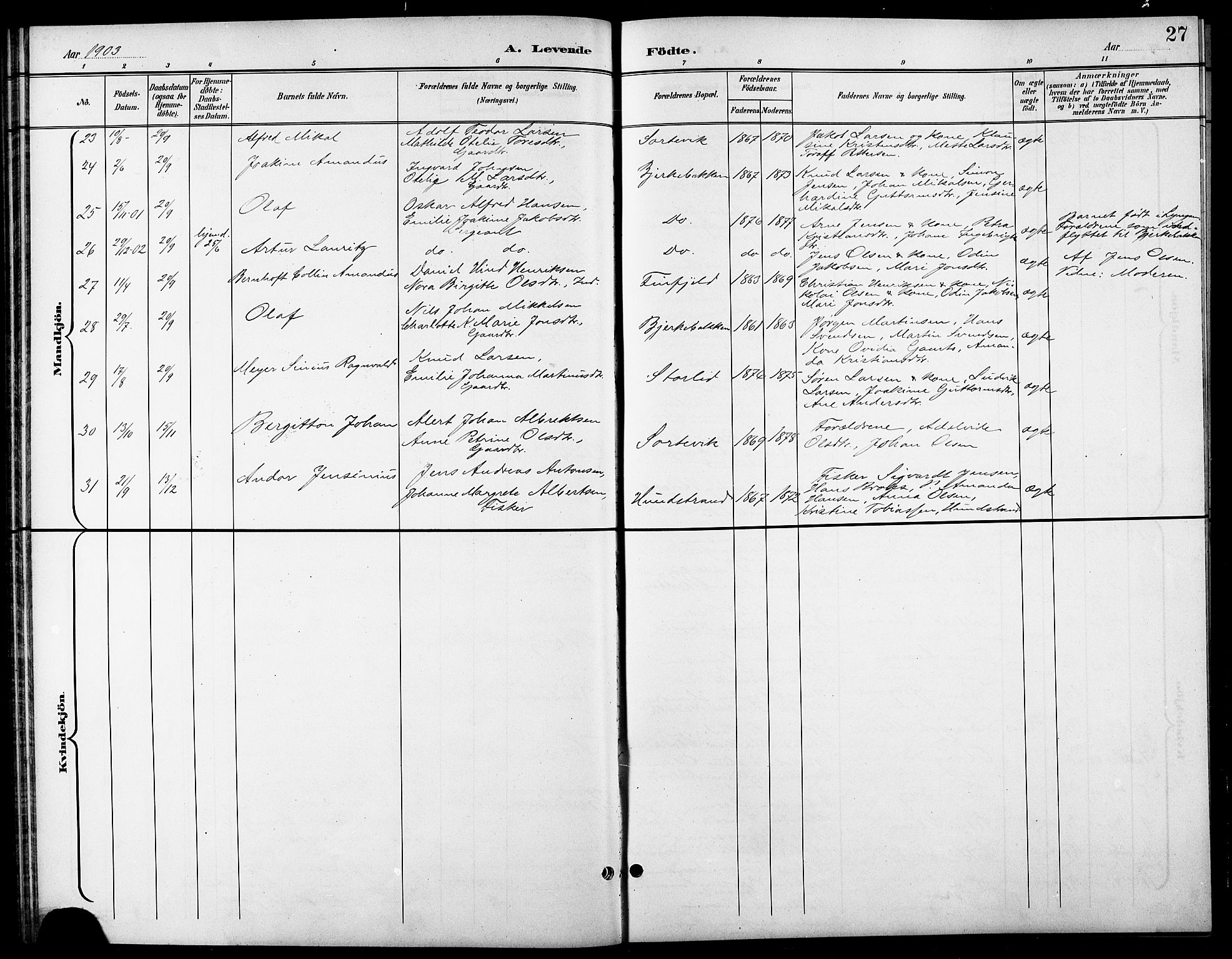 Tranøy sokneprestkontor, AV/SATØ-S-1313/I/Ia/Iab/L0014klokker: Parish register (copy) no. 14, 1896-1918, p. 27