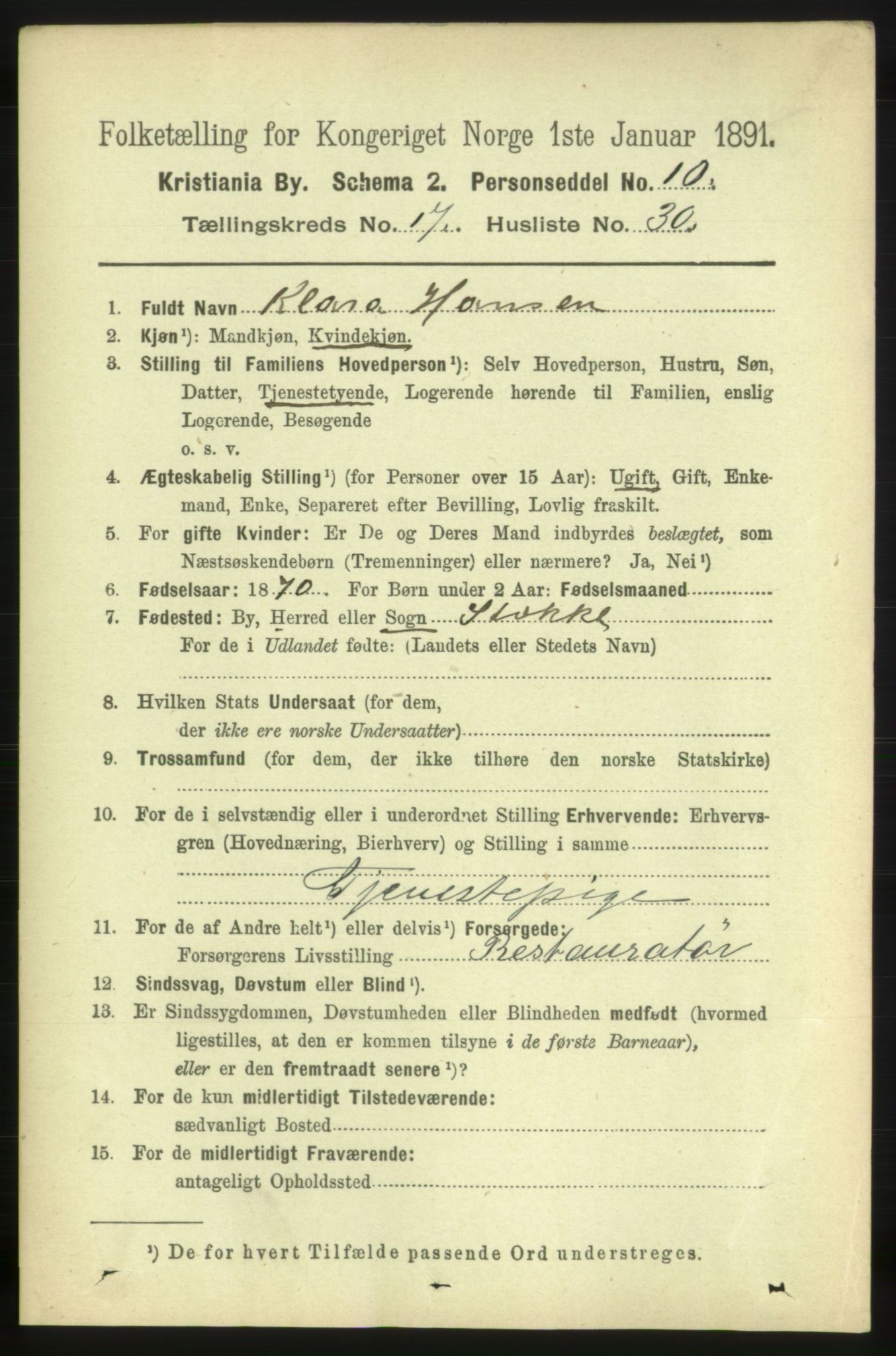 RA, 1891 census for 0301 Kristiania, 1891, p. 8865