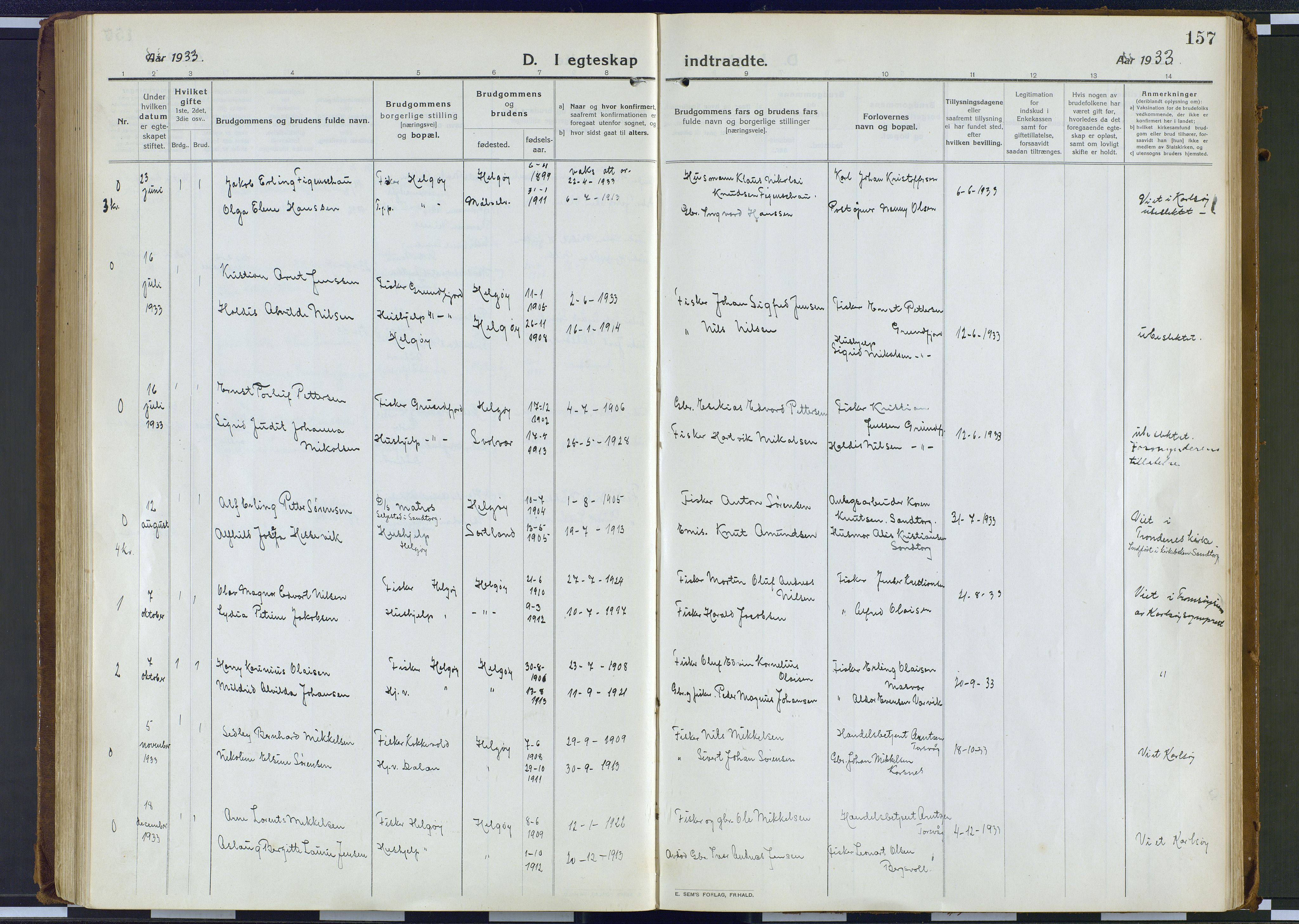 Karlsøy sokneprestembete, AV/SATØ-S-1299/H/Ha/Haa/L0016kirke: Parish register (official) no. 16, 1916-1934, p. 157