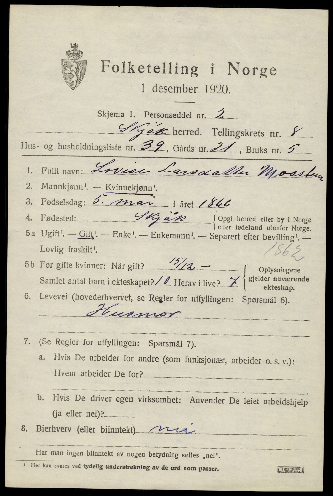 SAH, 1920 census for Skjåk, 1920, p. 4198