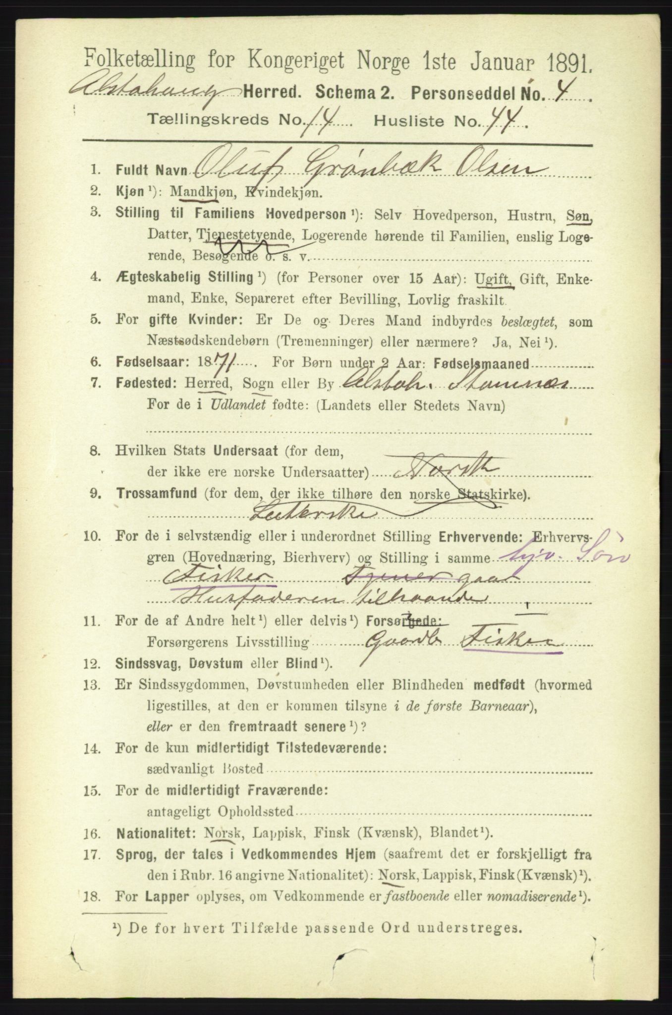 RA, 1891 census for 1820 Alstahaug, 1891, p. 5244