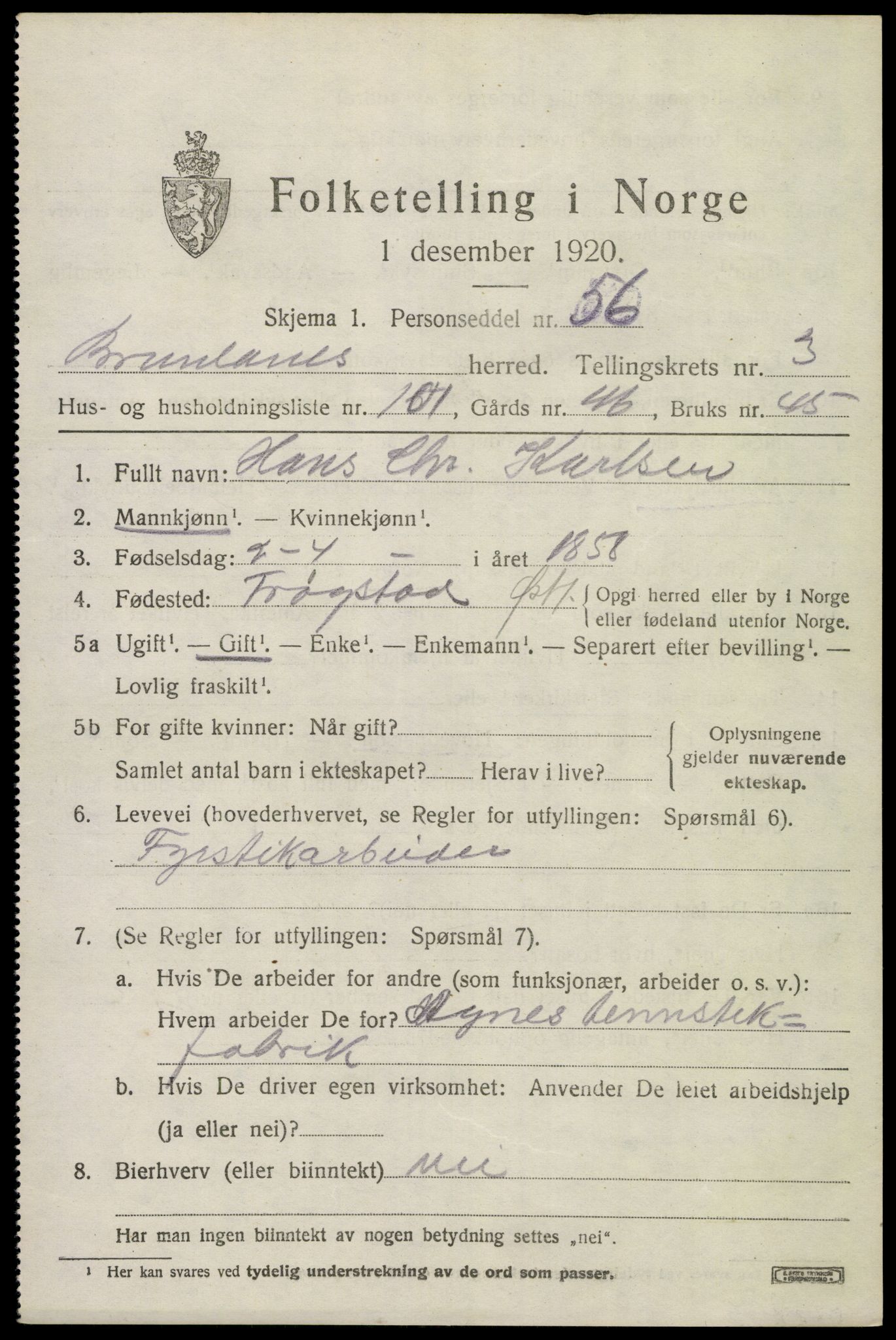 SAKO, 1920 census for Brunlanes, 1920, p. 6079