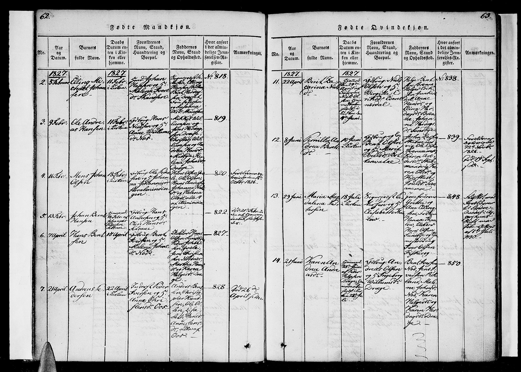 Ministerialprotokoller, klokkerbøker og fødselsregistre - Nordland, AV/SAT-A-1459/847/L0665: Parish register (official) no. 847A05, 1818-1841, p. 62-63