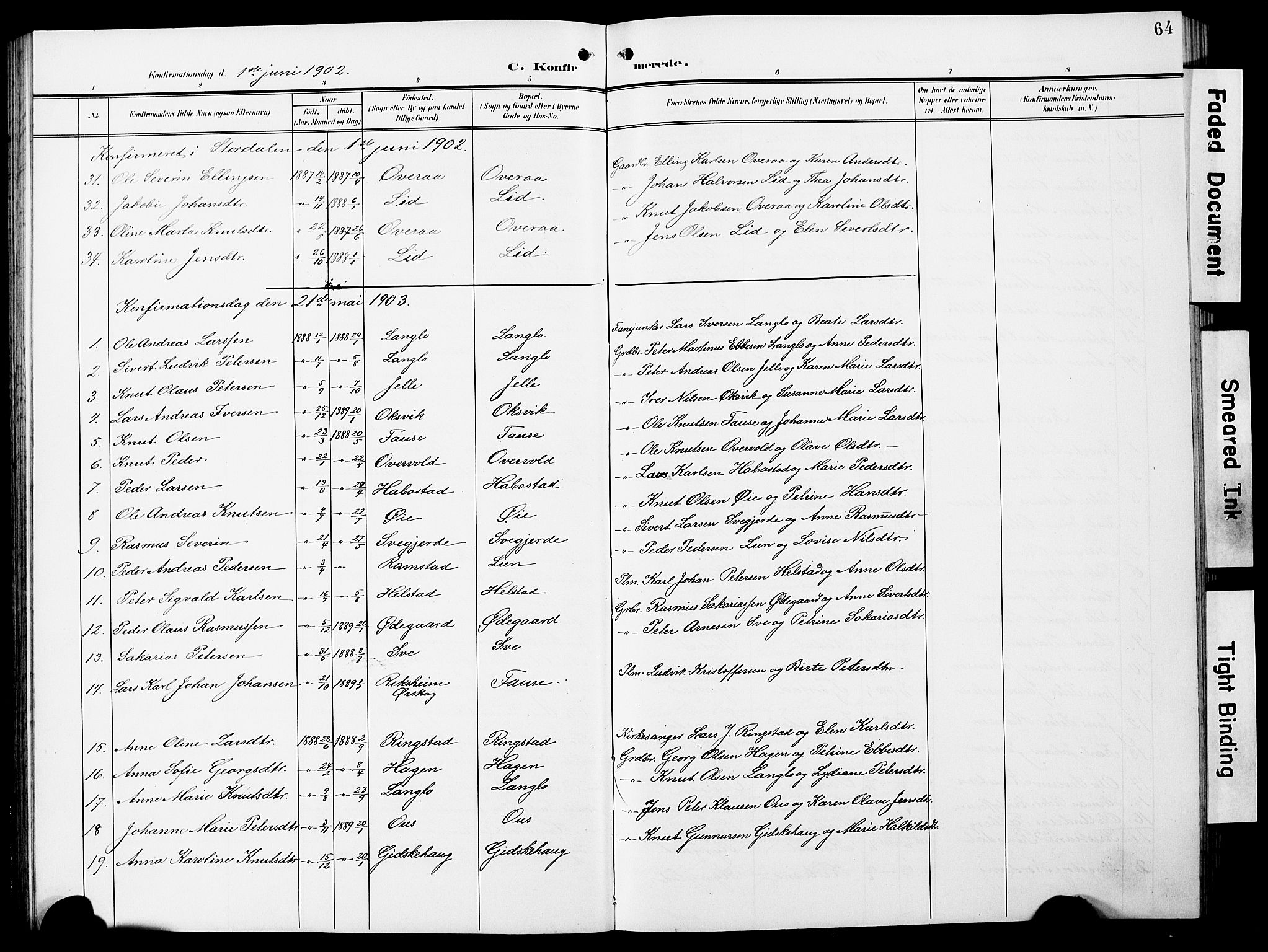 Ministerialprotokoller, klokkerbøker og fødselsregistre - Møre og Romsdal, SAT/A-1454/520/L0293: Parish register (copy) no. 520C05, 1902-1923, p. 64