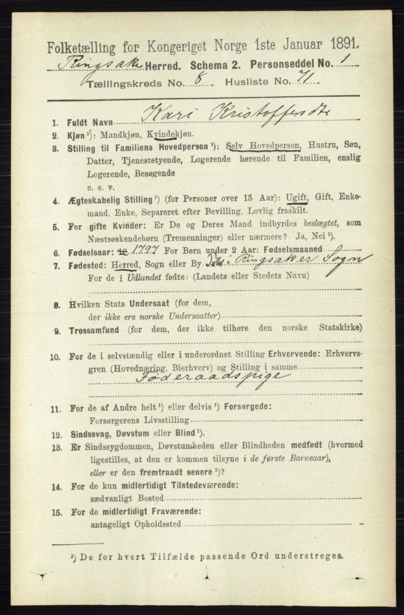 RA, 1891 census for 0412 Ringsaker, 1891, p. 4877
