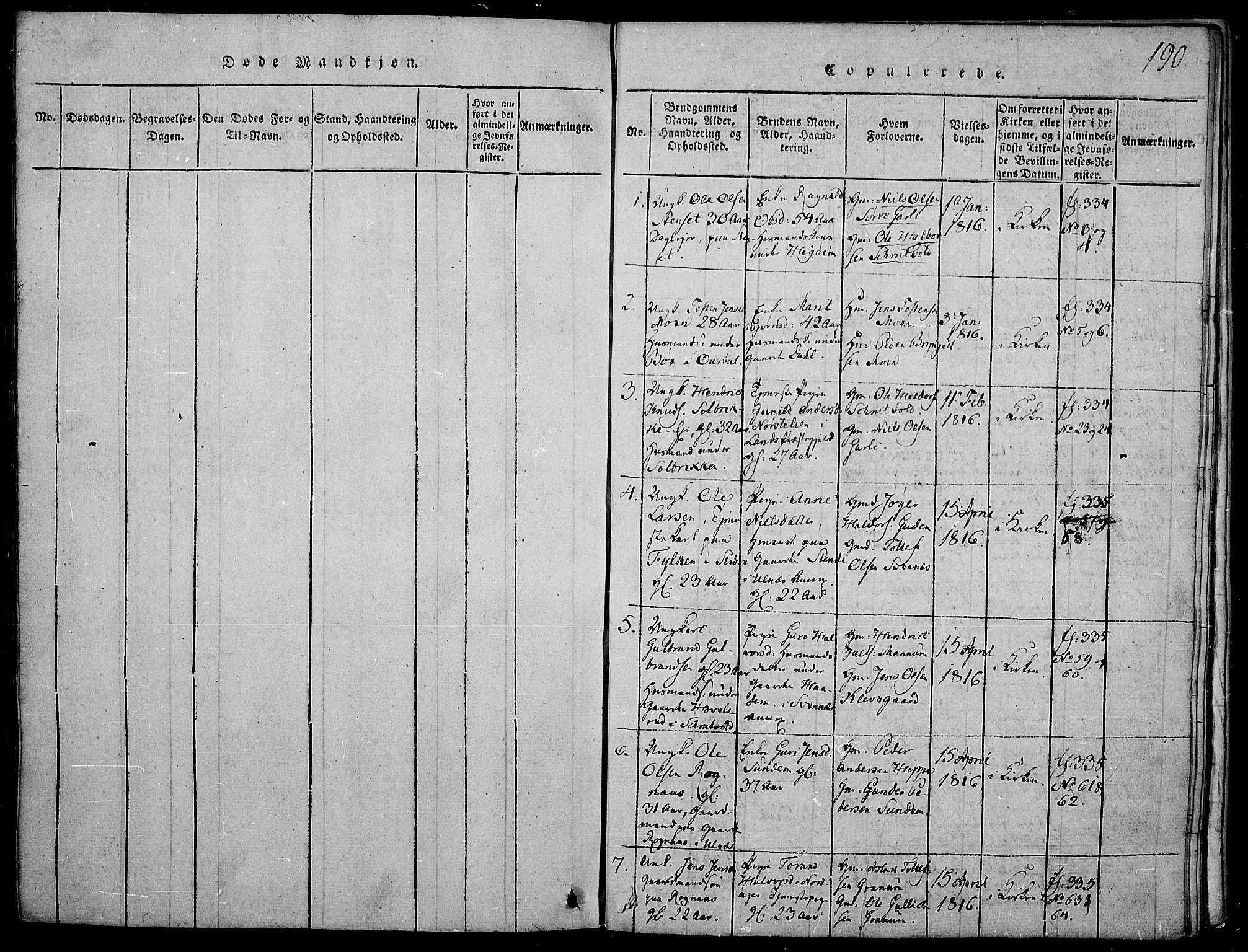 Nord-Aurdal prestekontor, SAH/PREST-132/H/Ha/Haa/L0002: Parish register (official) no. 2, 1816-1828, p. 190