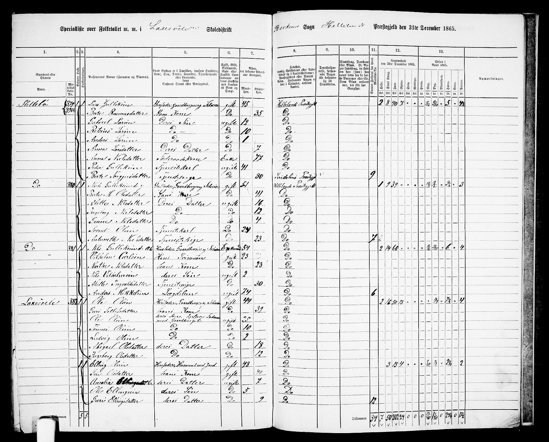 RA, 1865 census for Helleland, 1865, p. 131