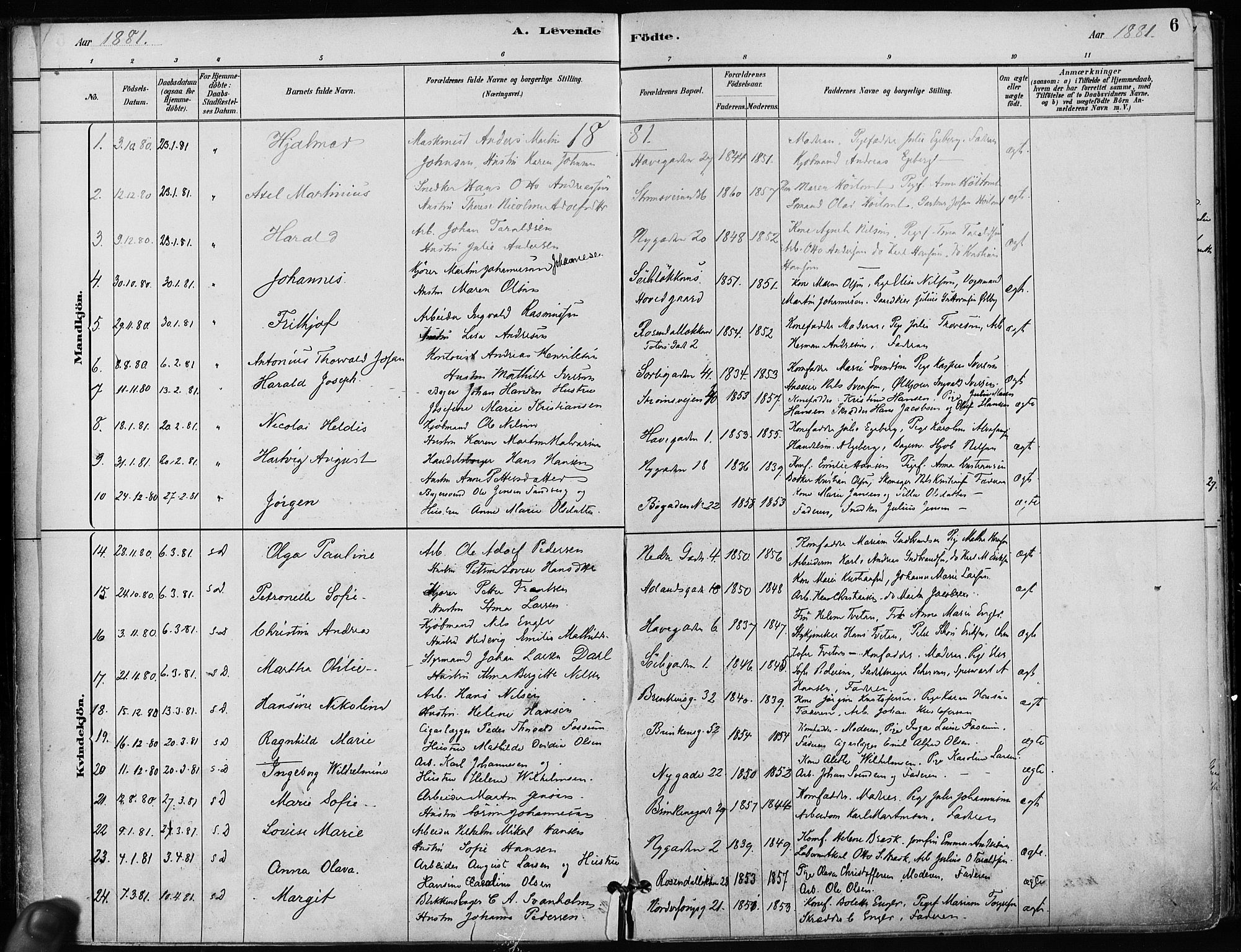 Kampen prestekontor Kirkebøker, AV/SAO-A-10853/F/Fa/L0001: Parish register (official) no. I 1, 1880-1886, p. 6