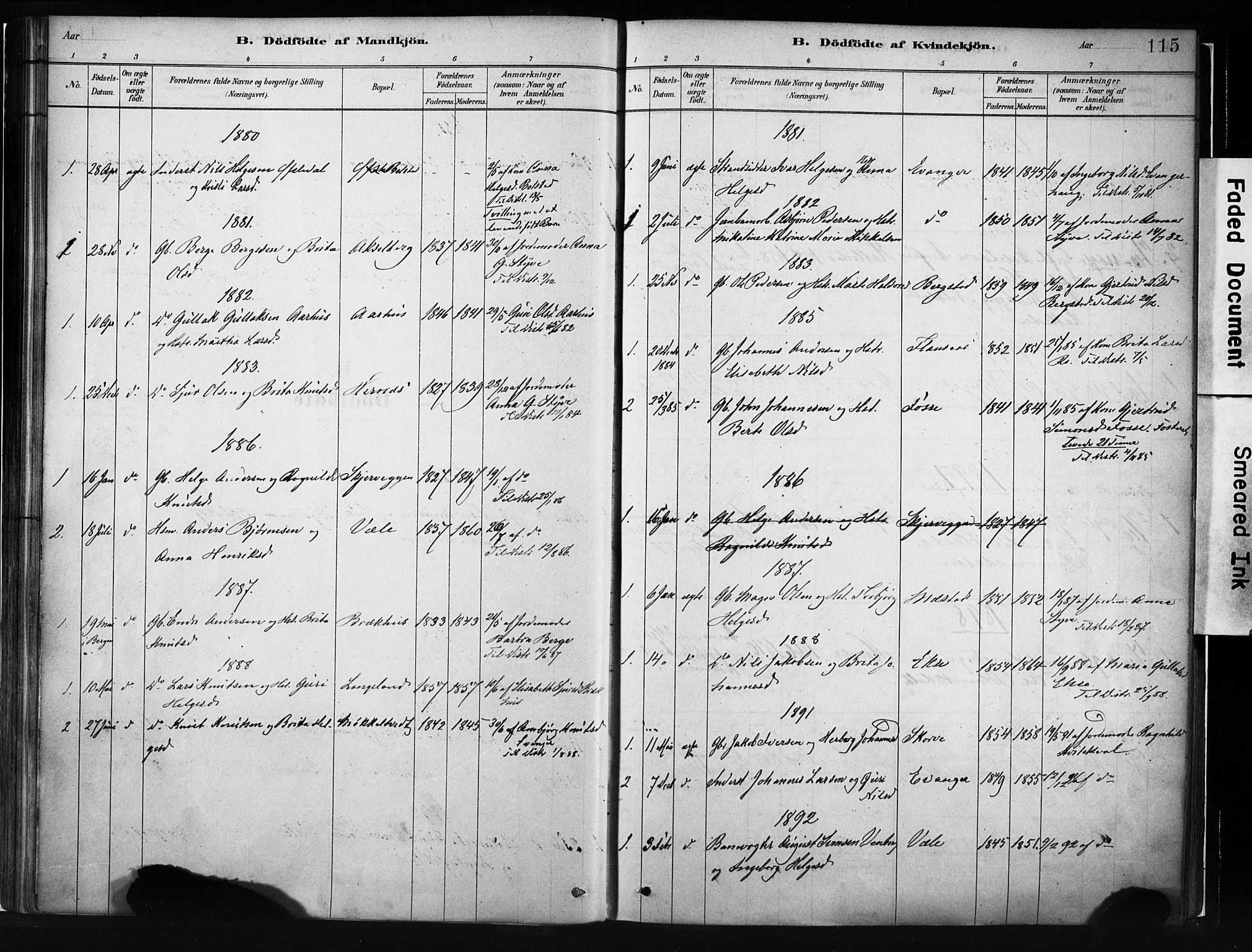 Evanger sokneprestembete, SAB/A-99924: Parish register (official) no. A 1, 1877-1899, p. 115