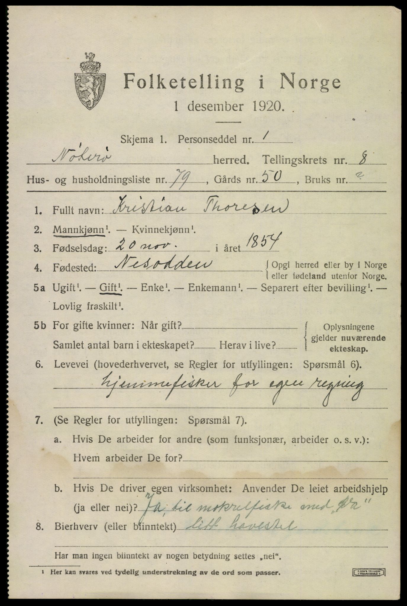 SAKO, 1920 census for Nøtterøy, 1920, p. 11123