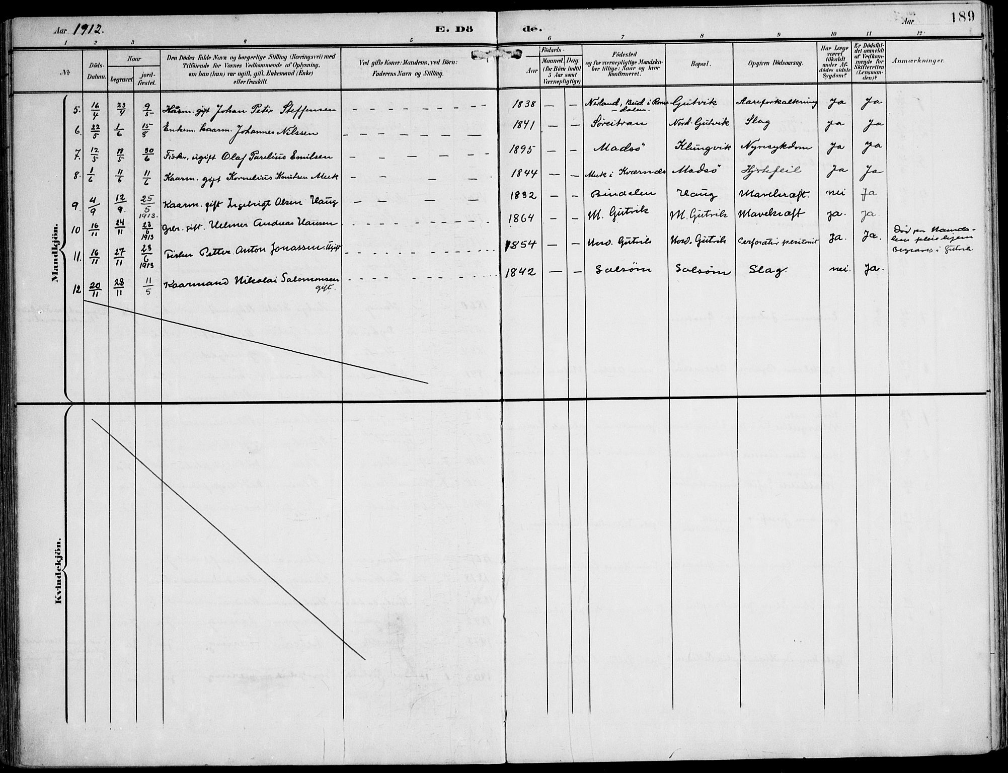 Ministerialprotokoller, klokkerbøker og fødselsregistre - Nord-Trøndelag, SAT/A-1458/788/L0698: Parish register (official) no. 788A05, 1902-1921, p. 189