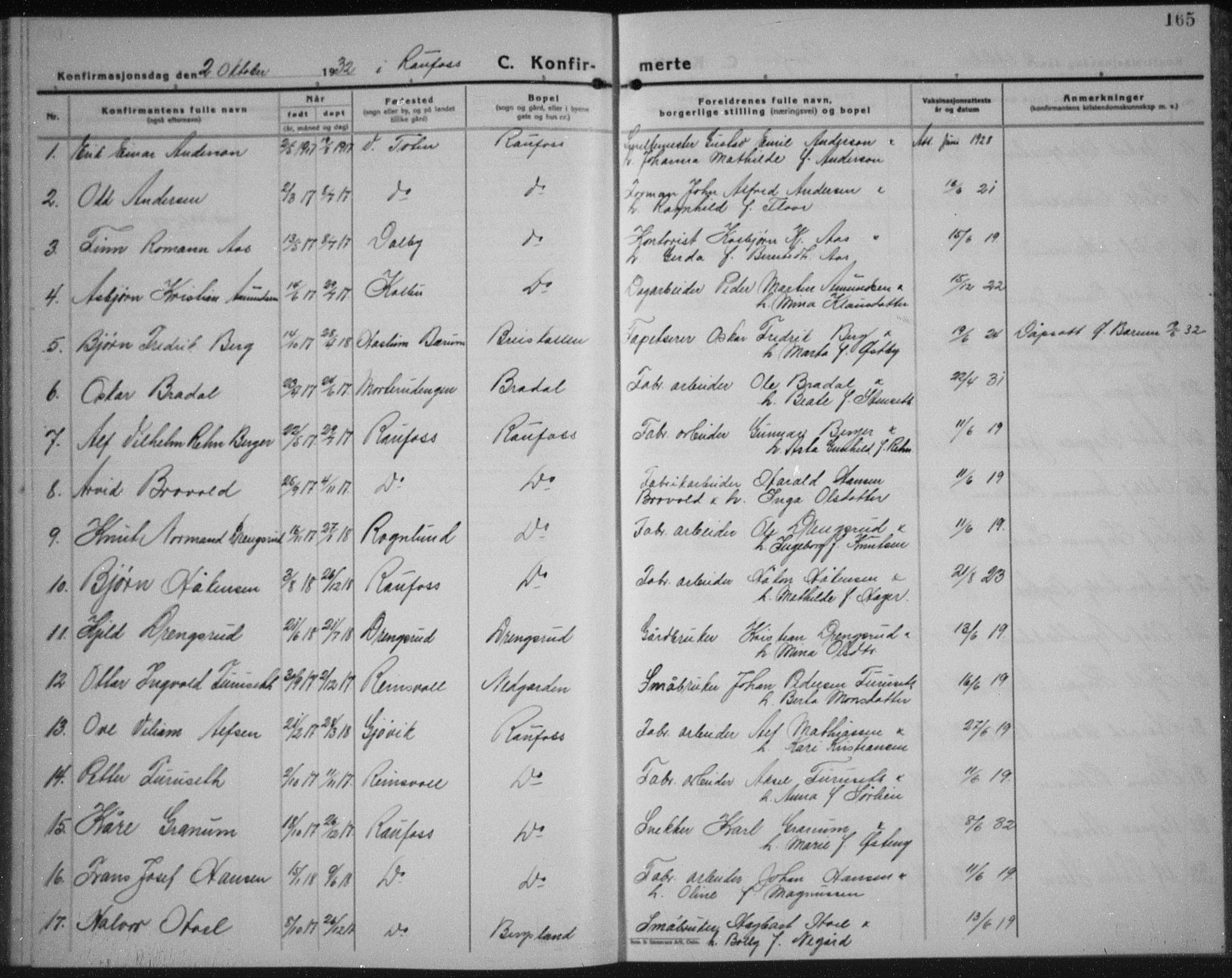 Vestre Toten prestekontor, SAH/PREST-108/H/Ha/Hab/L0018: Parish register (copy) no. 18, 1928-1941, p. 165