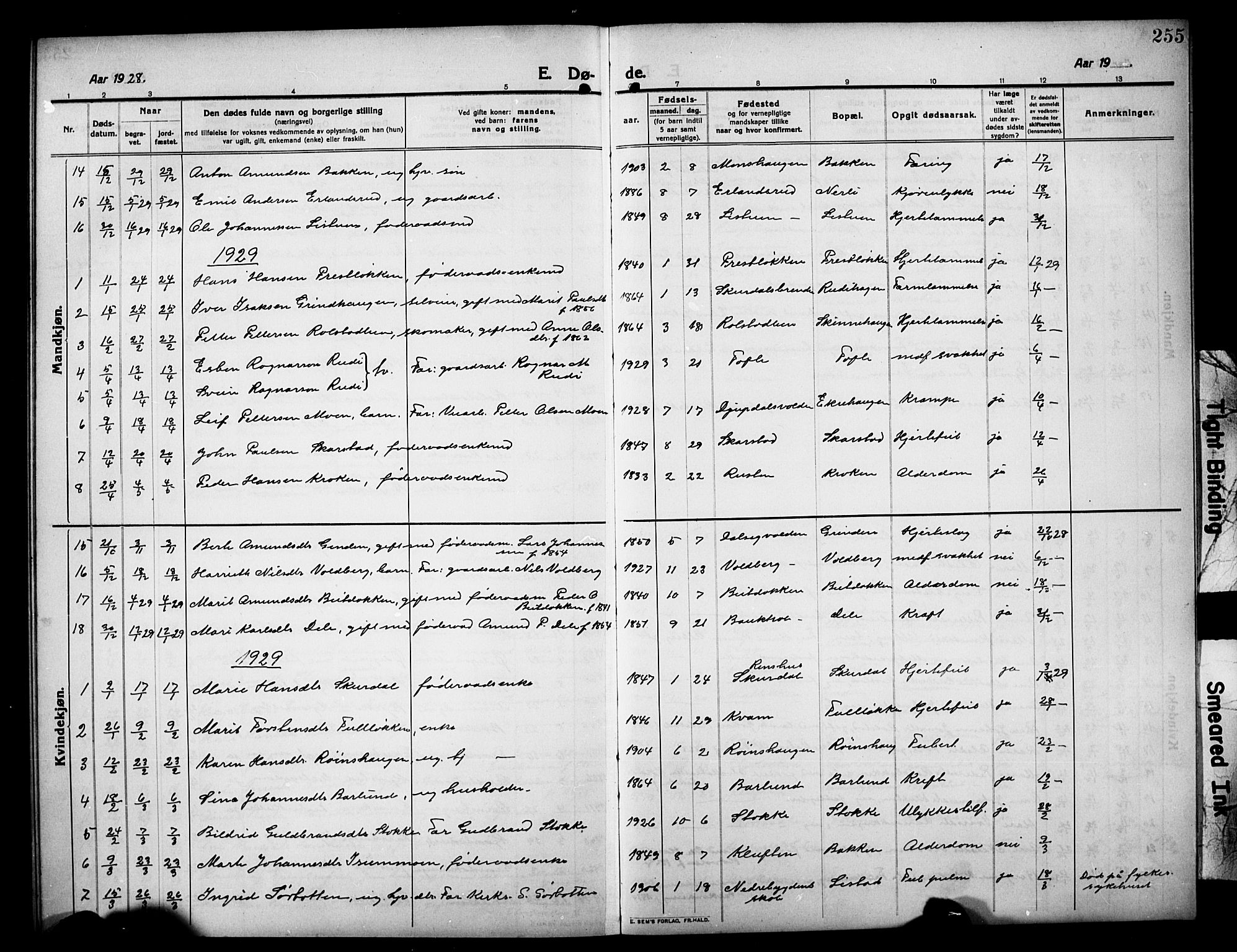 Sør-Fron prestekontor, AV/SAH-PREST-010/H/Ha/Hab/L0005: Parish register (copy) no. 5, 1912-1930, p. 255