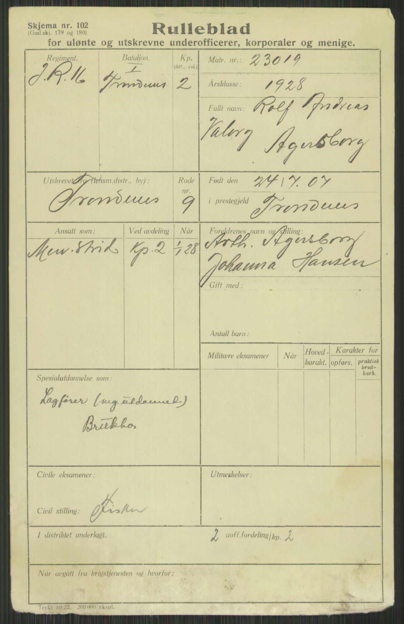 Forsvaret, Troms infanteriregiment nr. 16, AV/RA-RAFA-3146/P/Pa/L0013/0003: Rulleblad / Rulleblad for regimentets menige mannskaper, årsklasse 1928, 1928, p. 9