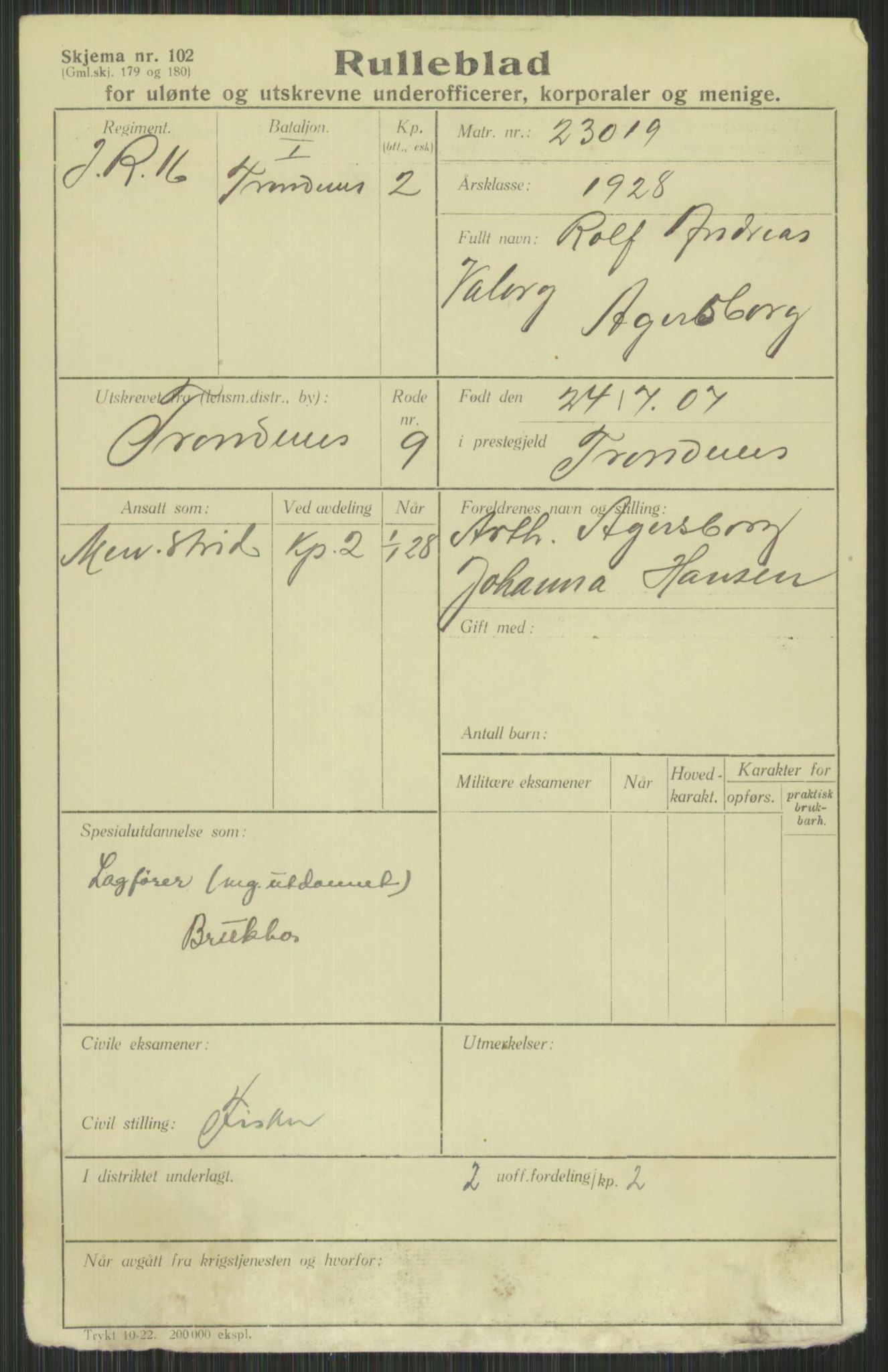 Forsvaret, Troms infanteriregiment nr. 16, AV/RA-RAFA-3146/P/Pa/L0013/0003: Rulleblad / Rulleblad for regimentets menige mannskaper, årsklasse 1928, 1928, p. 9