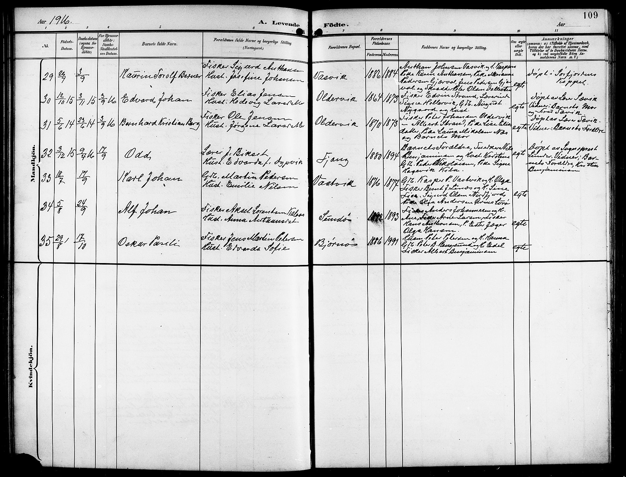 Ministerialprotokoller, klokkerbøker og fødselsregistre - Nordland, AV/SAT-A-1459/841/L0621: Parish register (copy) no. 841C05, 1897-1923, p. 109