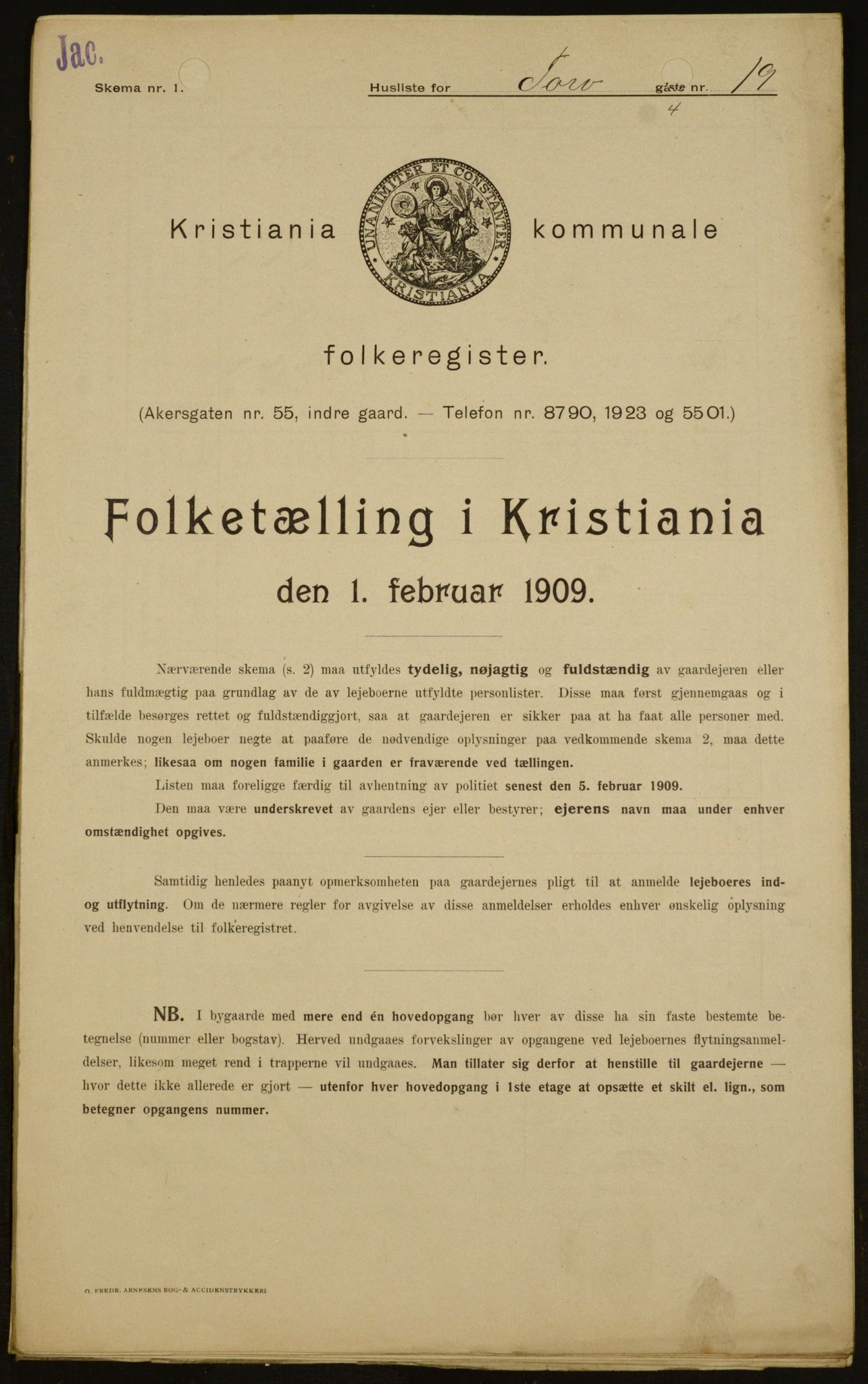 OBA, Municipal Census 1909 for Kristiania, 1909, p. 103443