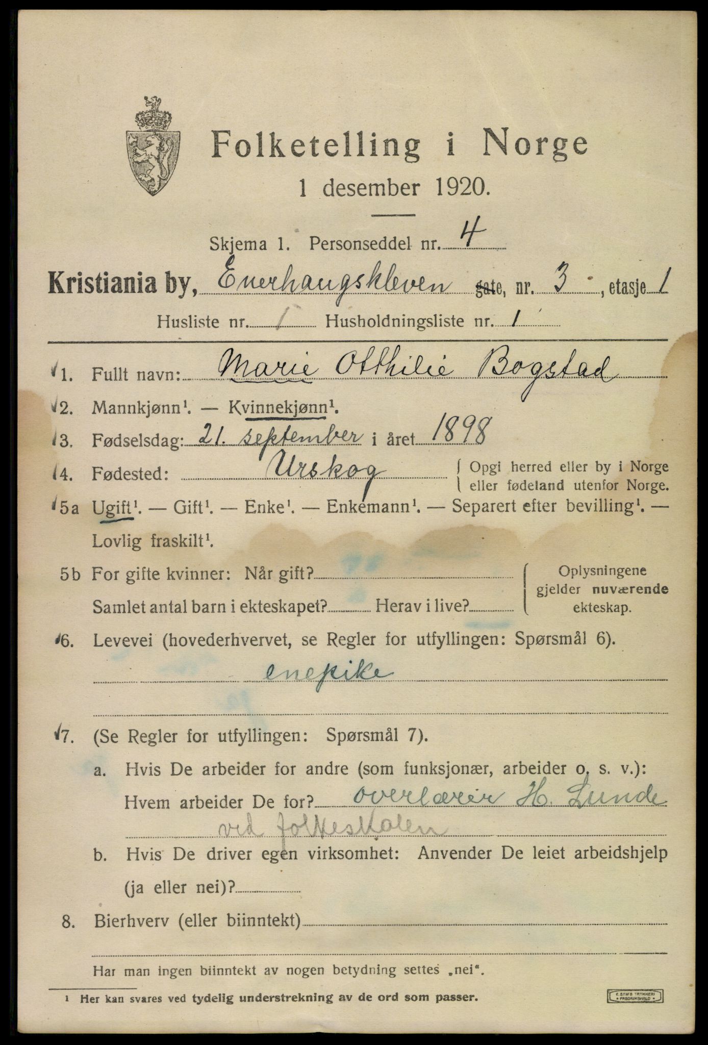 SAO, 1920 census for Kristiania, 1920, p. 218329