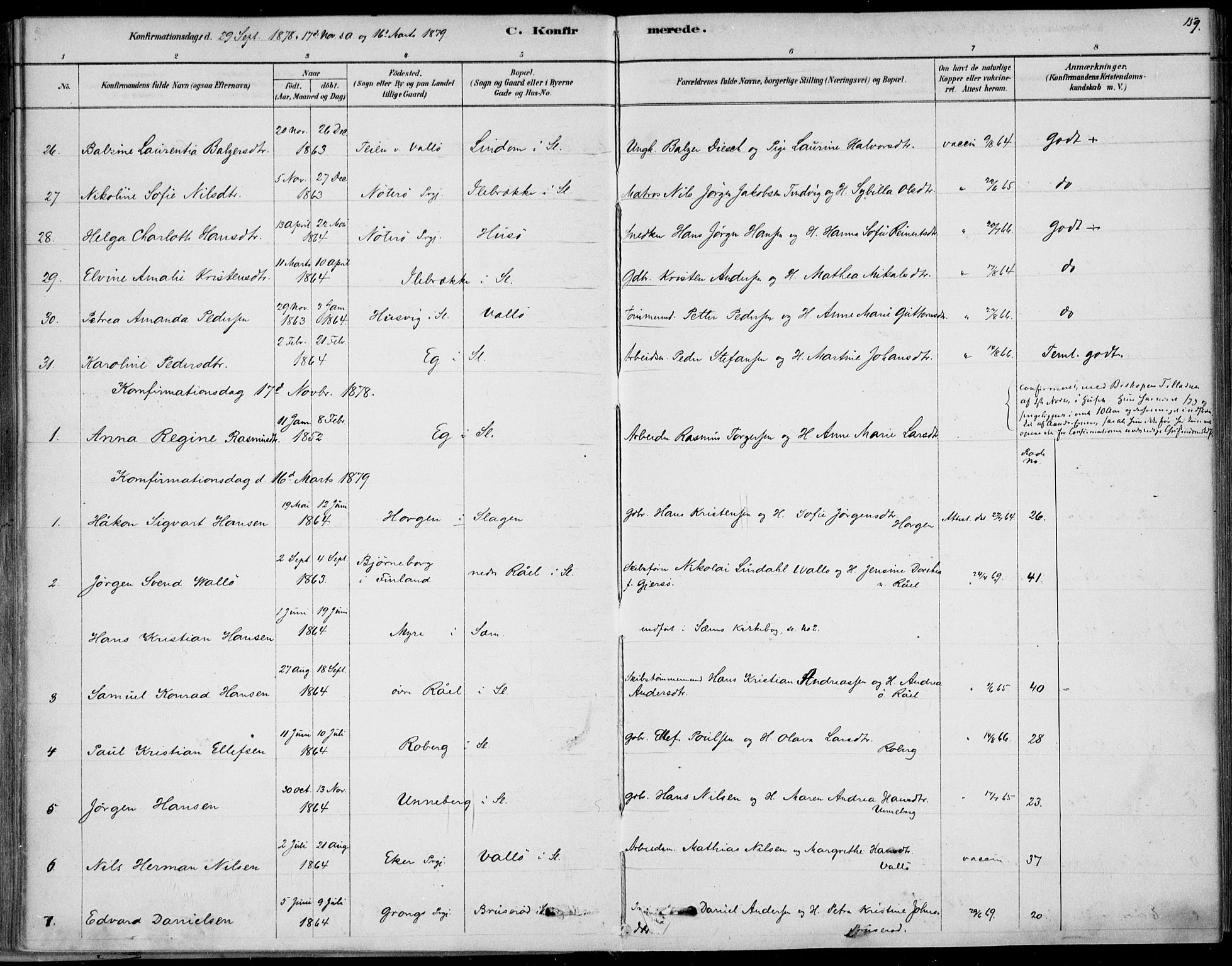 Sem kirkebøker, AV/SAKO-A-5/F/Fb/L0004: Parish register (official) no. II 4, 1878-1891, p. 159