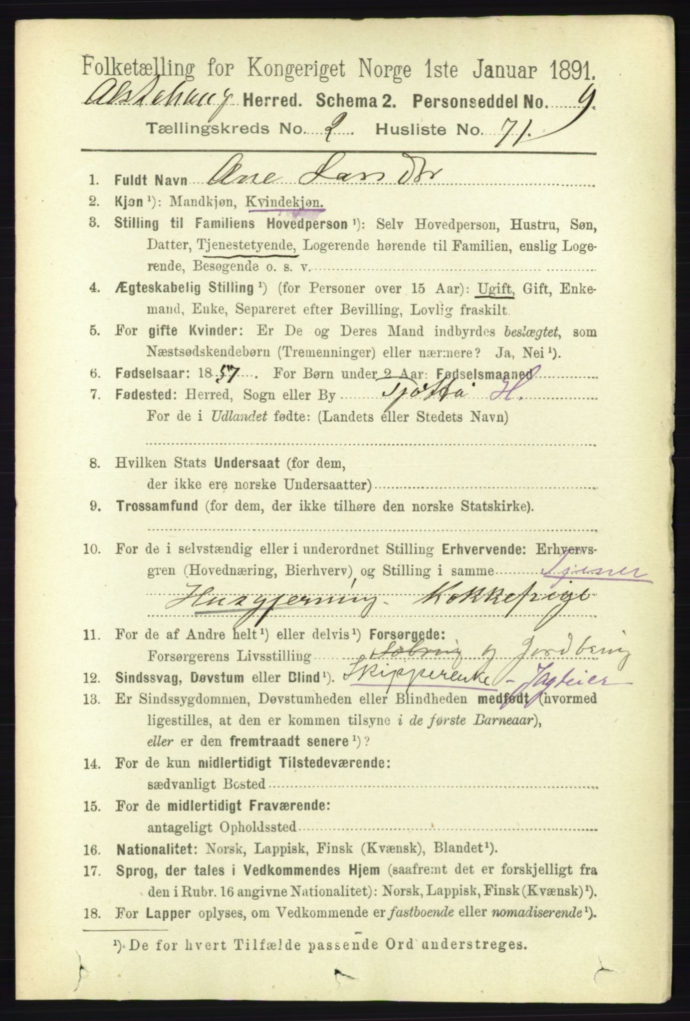 RA, 1891 census for 1820 Alstahaug, 1891, p. 1024