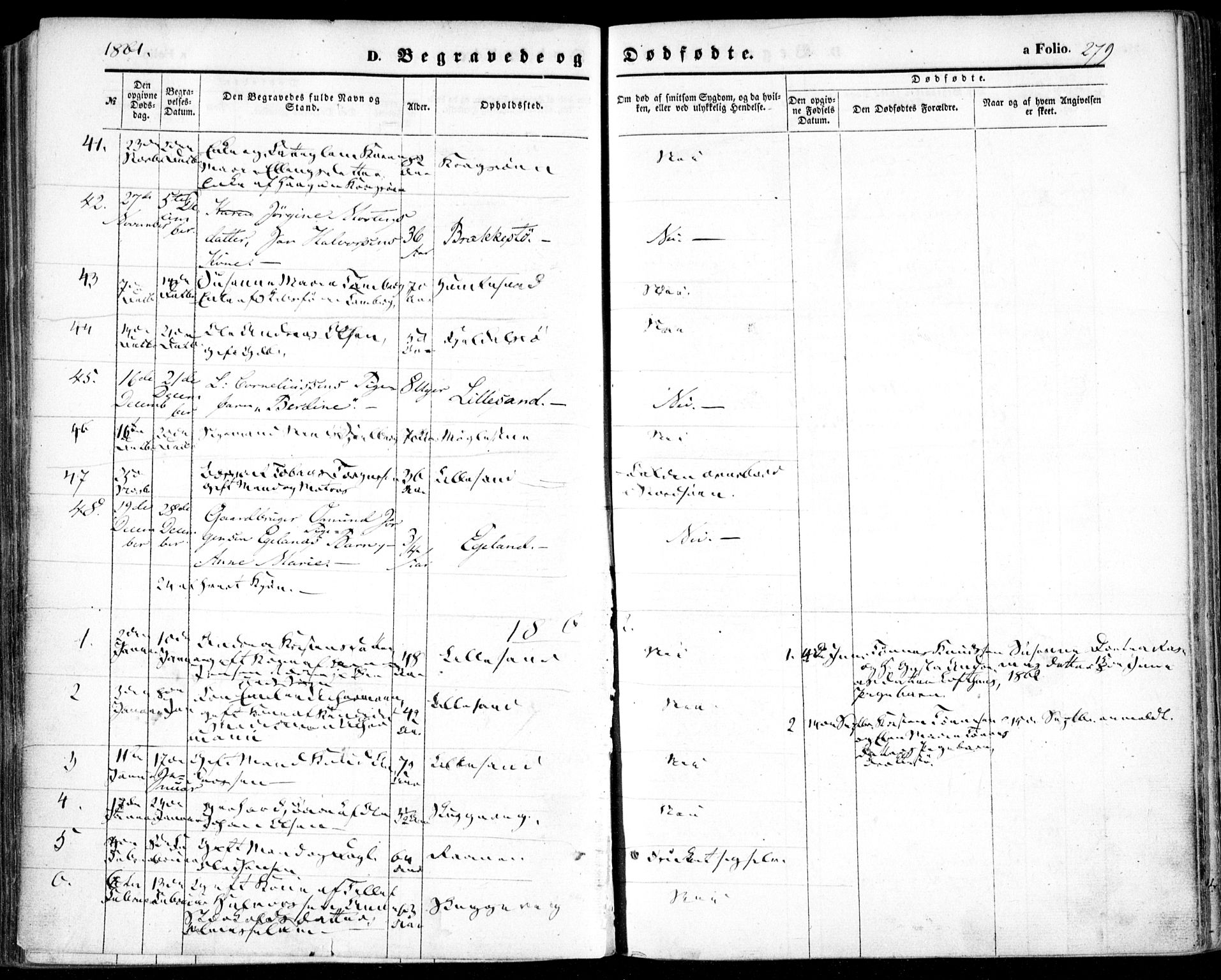 Vestre Moland sokneprestkontor, SAK/1111-0046/F/Fa/Fab/L0007: Parish register (official) no. A 7, 1859-1872, p. 279