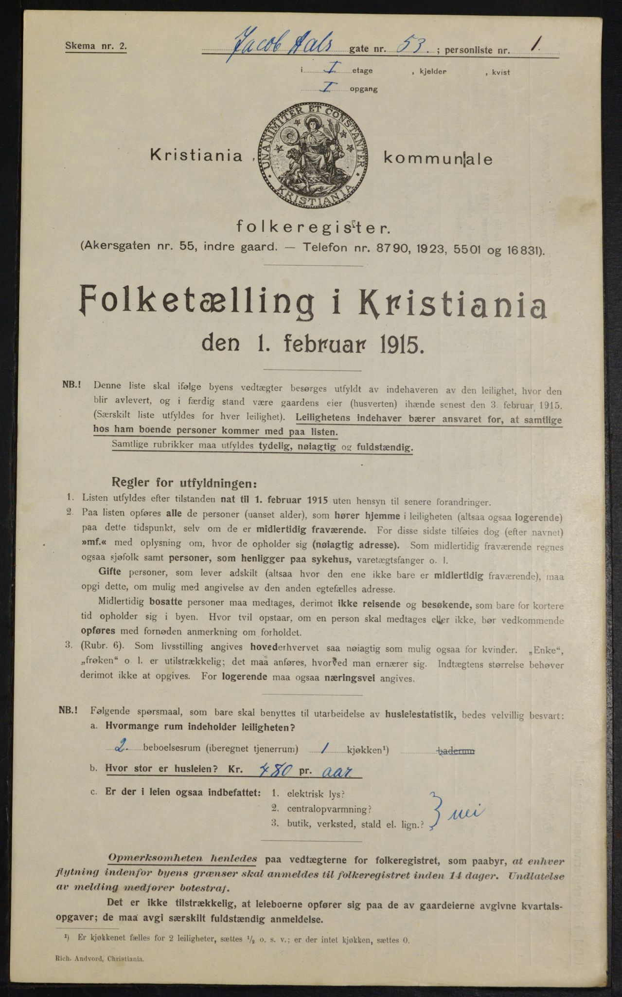 OBA, Municipal Census 1915 for Kristiania, 1915, p. 44992