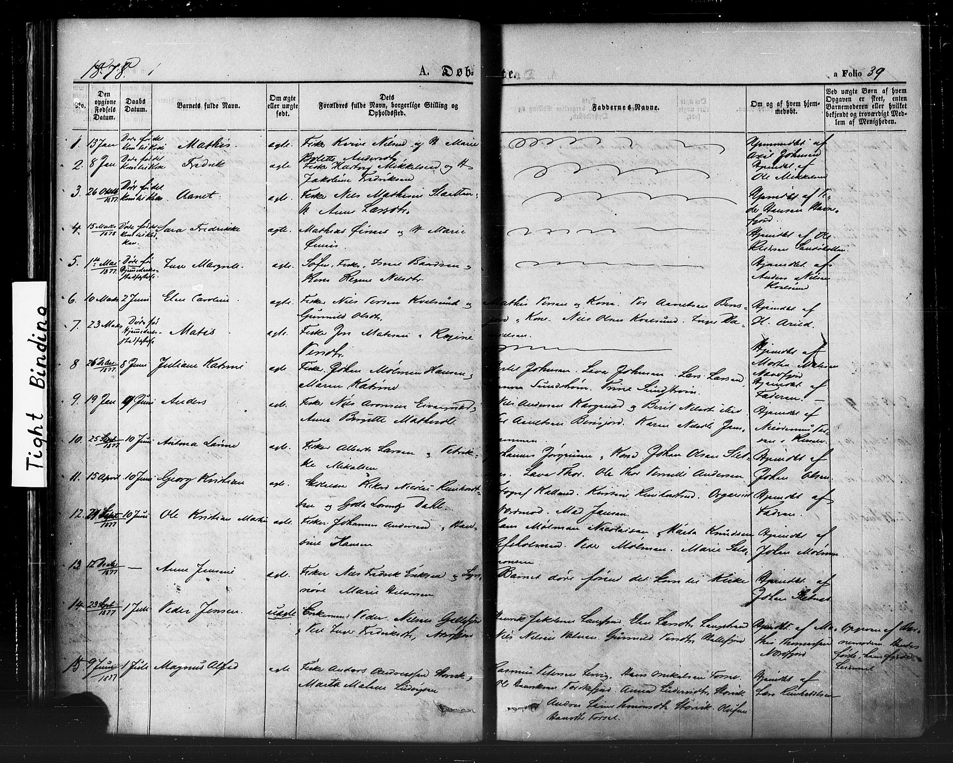 Hammerfest sokneprestkontor, SATØ/S-1347/H/Ha/L0007.kirke: Parish register (official) no. 7, 1869-1884, p. 39