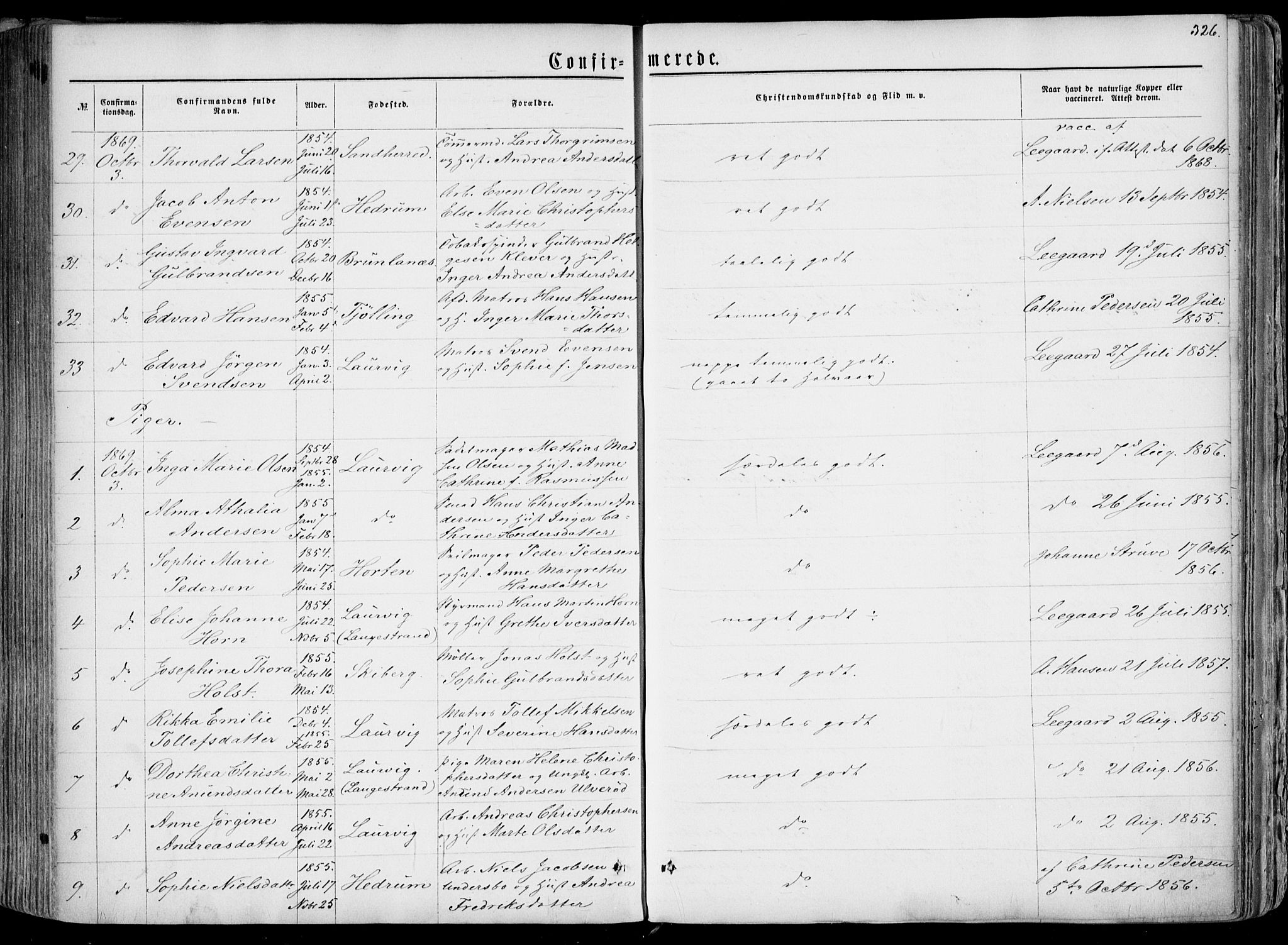 Larvik kirkebøker, AV/SAKO-A-352/F/Fa/L0004: Parish register (official) no. I 4, 1856-1870, p. 326