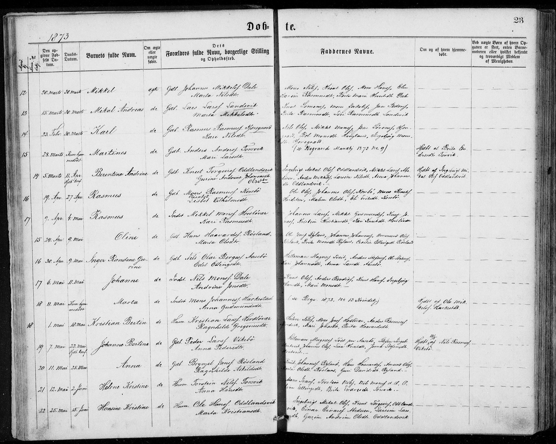 Herdla Sokneprestembete, AV/SAB-A-75701/H/Haa: Parish register (official) no. A 2, 1869-1877, p. 23