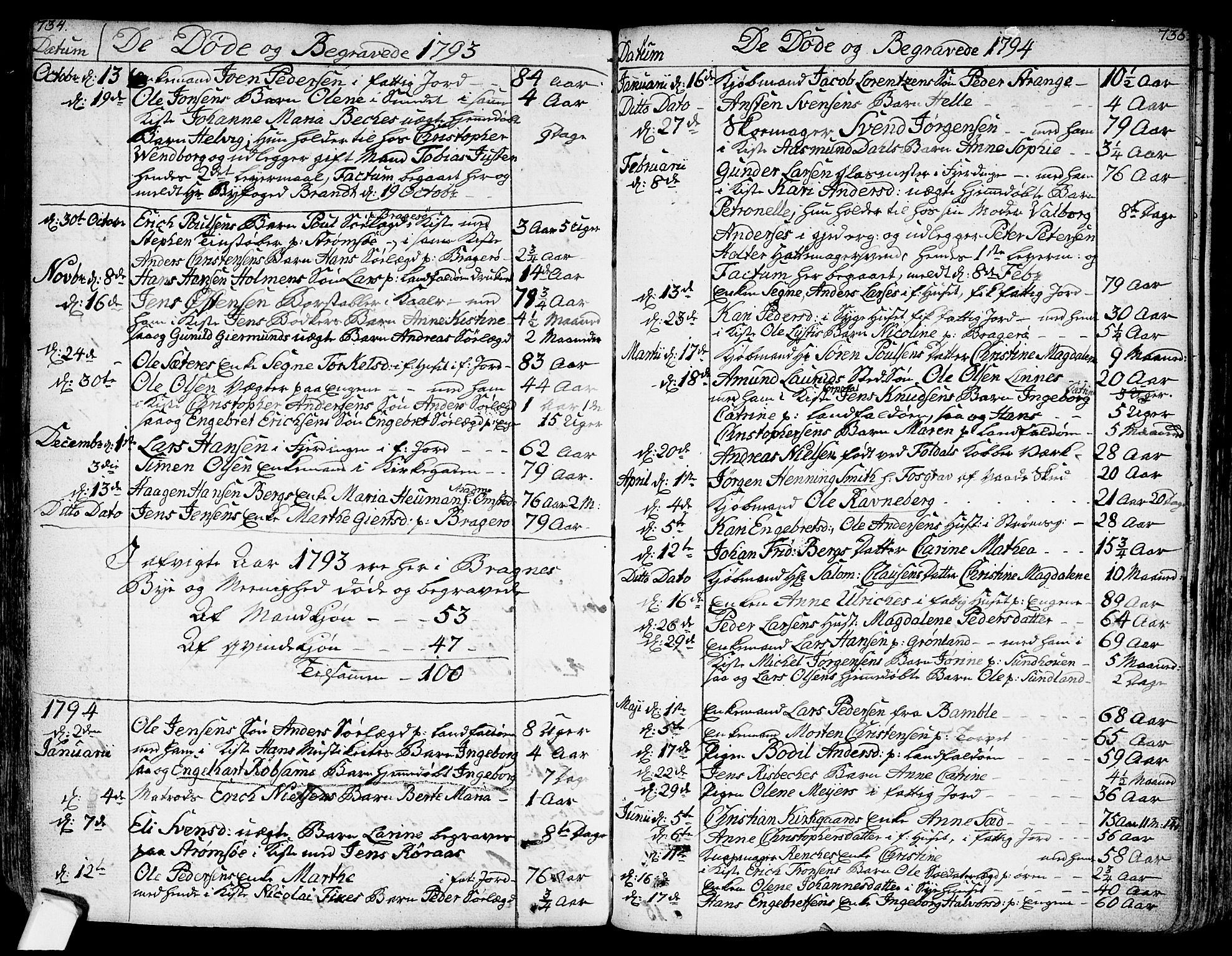 Bragernes kirkebøker, SAKO/A-6/F/Fa/L0006a: Parish register (official) no. I 6, 1782-1814, p. 734-735