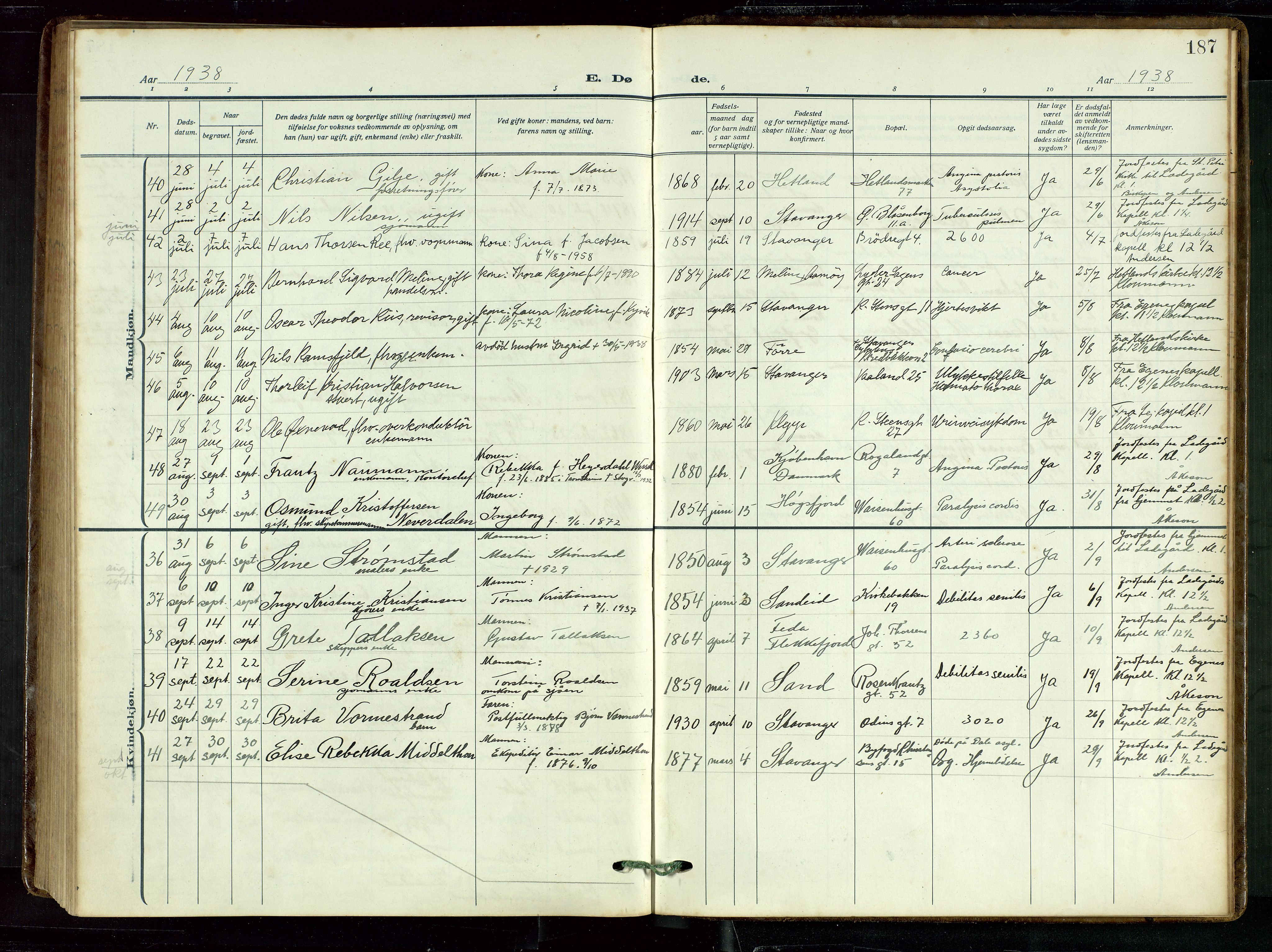 St. Petri sokneprestkontor, AV/SAST-A-101813/002/D/L0003: Parish register (official) no. A 28, 1919-1938, p. 187