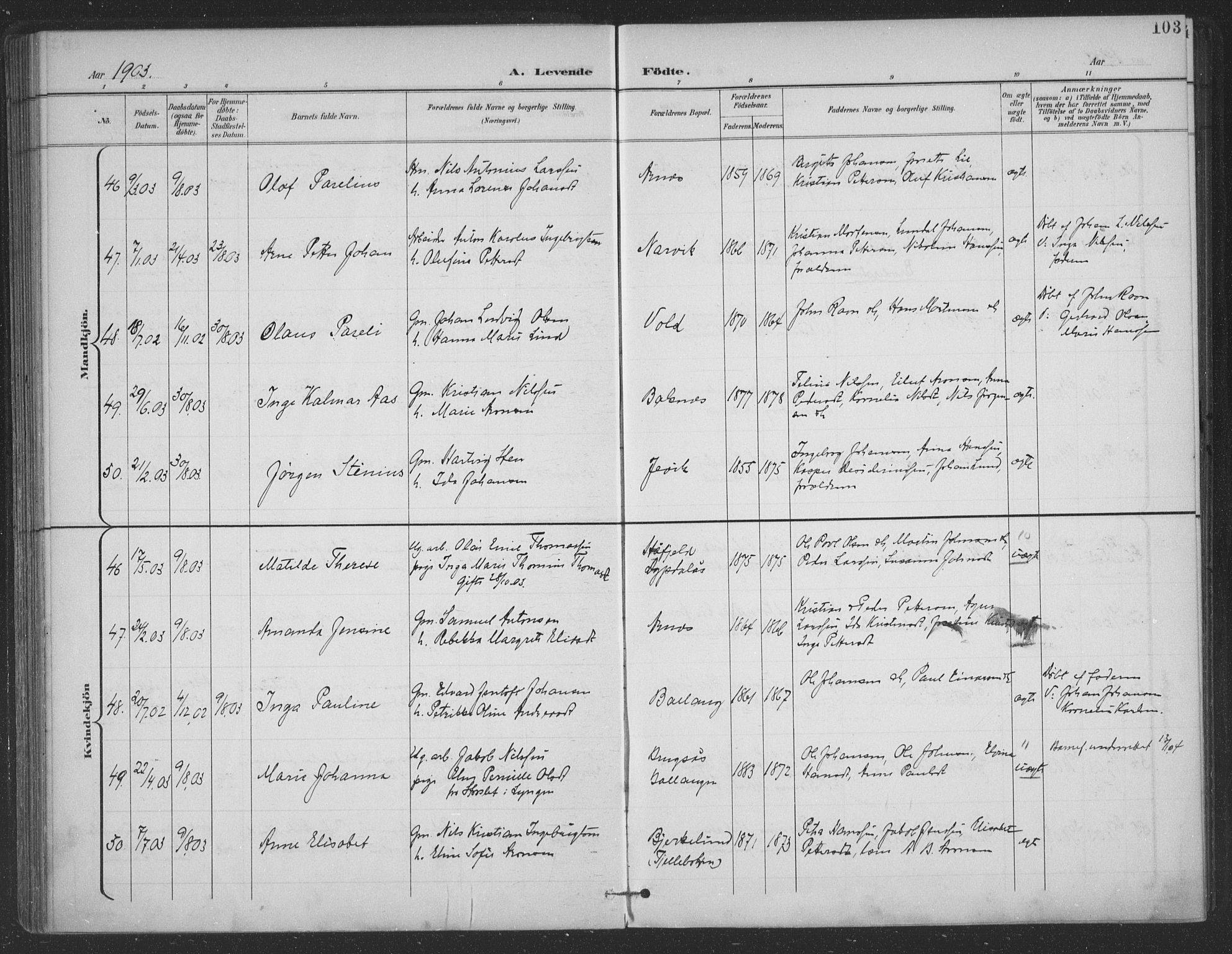 Ministerialprotokoller, klokkerbøker og fødselsregistre - Nordland, AV/SAT-A-1459/863/L0899: Parish register (official) no. 863A11, 1897-1906, p. 103