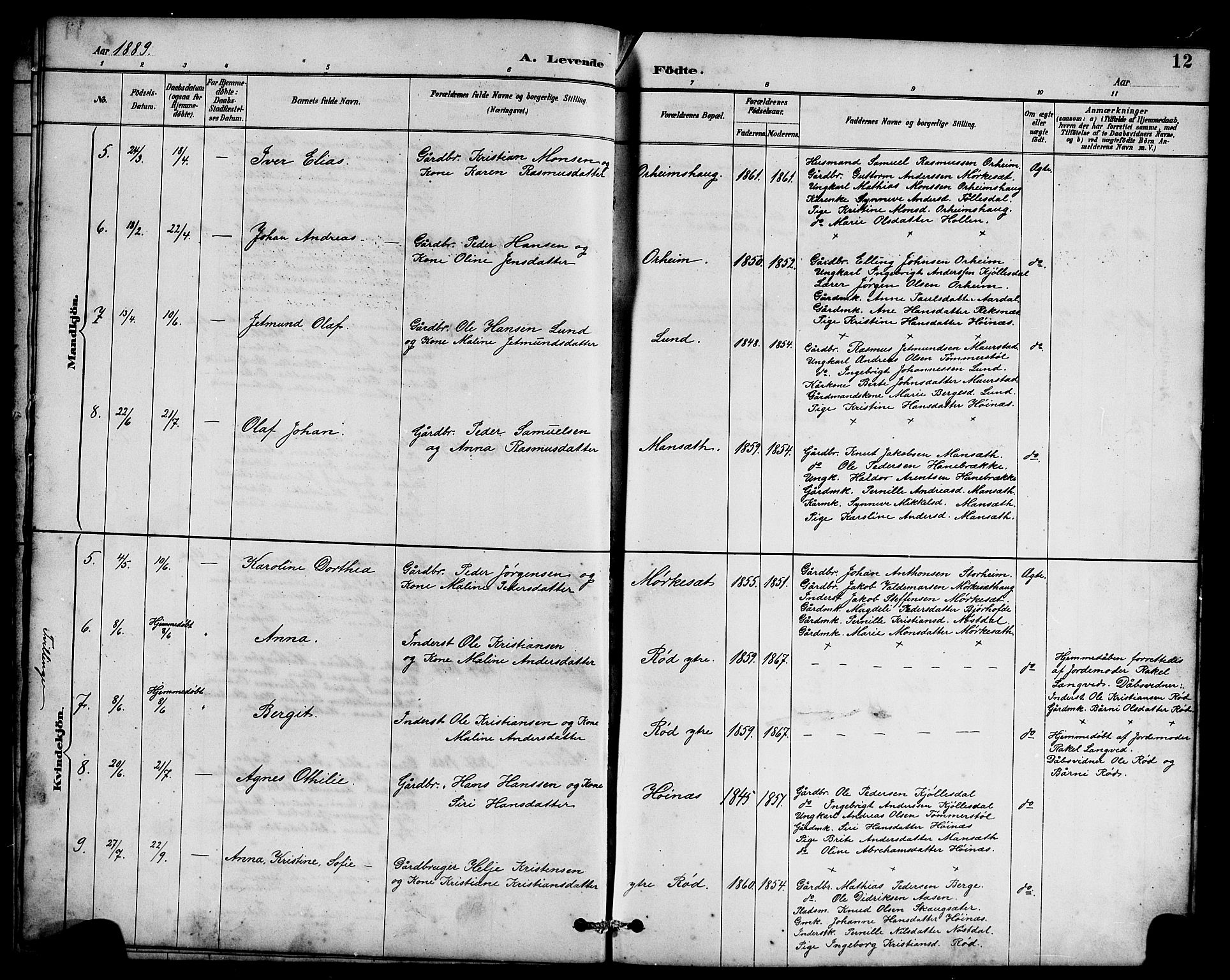 Eid sokneprestembete, AV/SAB-A-82301/H/Hab/Habc/L0002: Parish register (copy) no. C 2, 1887-1906, p. 12