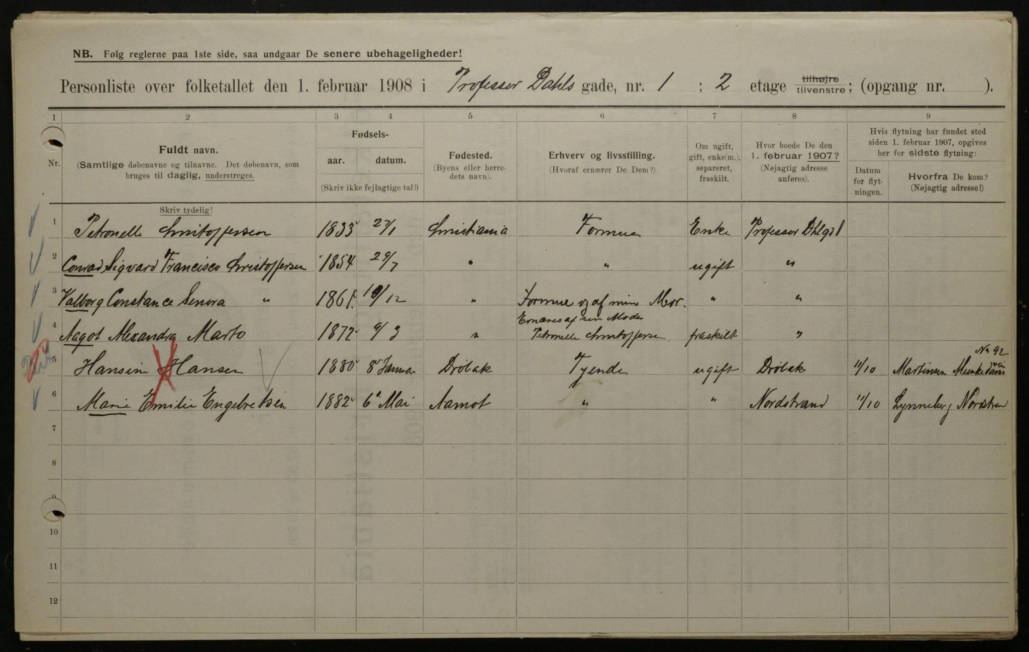 OBA, Municipal Census 1908 for Kristiania, 1908, p. 73023