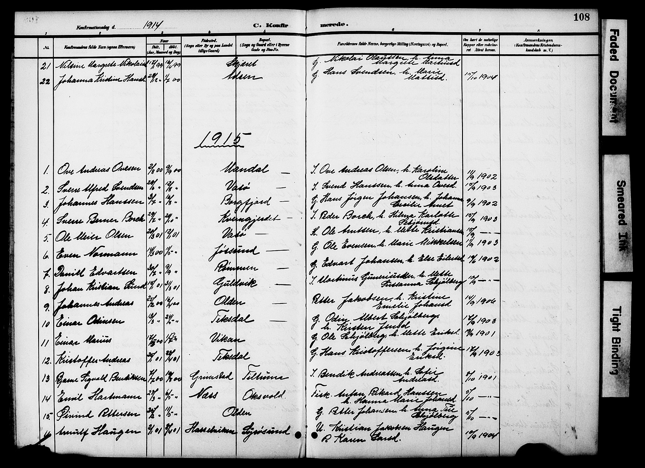 Ministerialprotokoller, klokkerbøker og fødselsregistre - Sør-Trøndelag, AV/SAT-A-1456/654/L0666: Parish register (copy) no. 654C02, 1901-1925, p. 108