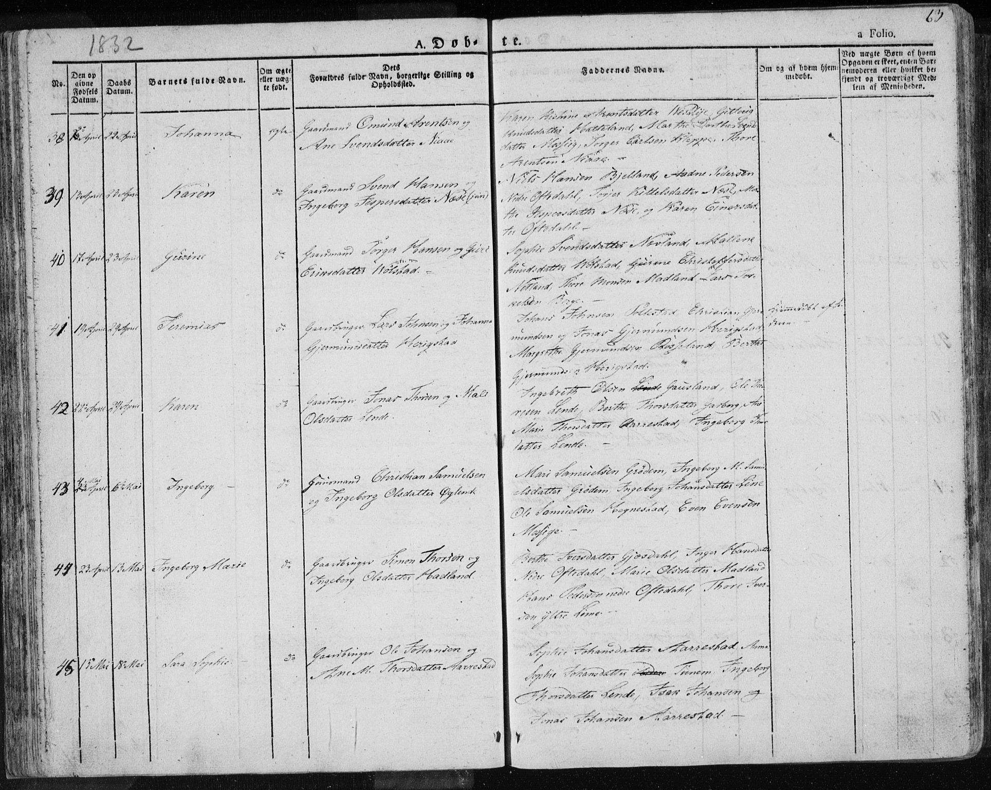 Lye sokneprestkontor, AV/SAST-A-101794/001/30BA/L0004: Parish register (official) no. A 4, 1826-1841, p. 63