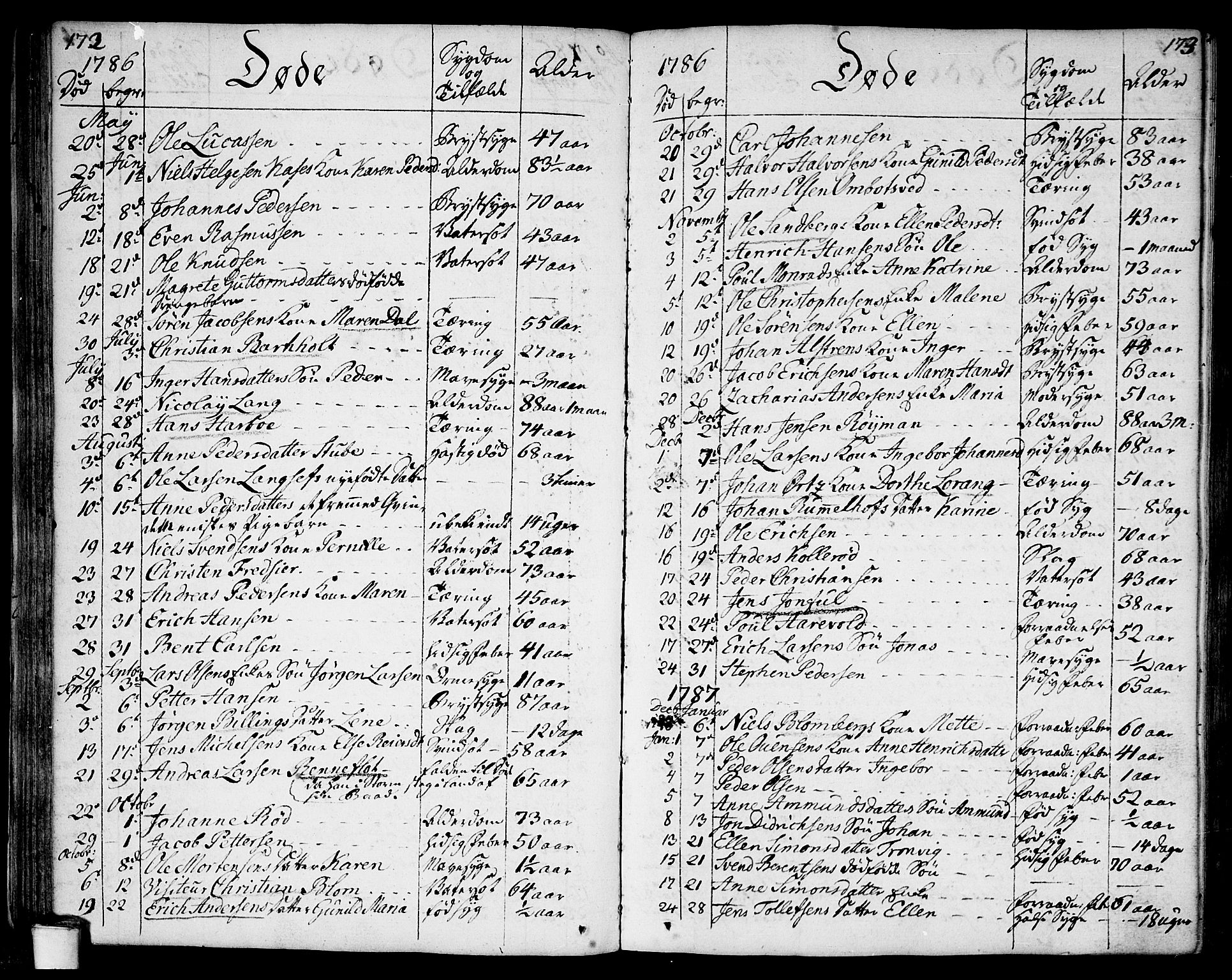 Moss prestekontor Kirkebøker, AV/SAO-A-2003/F/Fa/L0004: Parish register (official) no. I 4, 1784-1808, p. 172-173