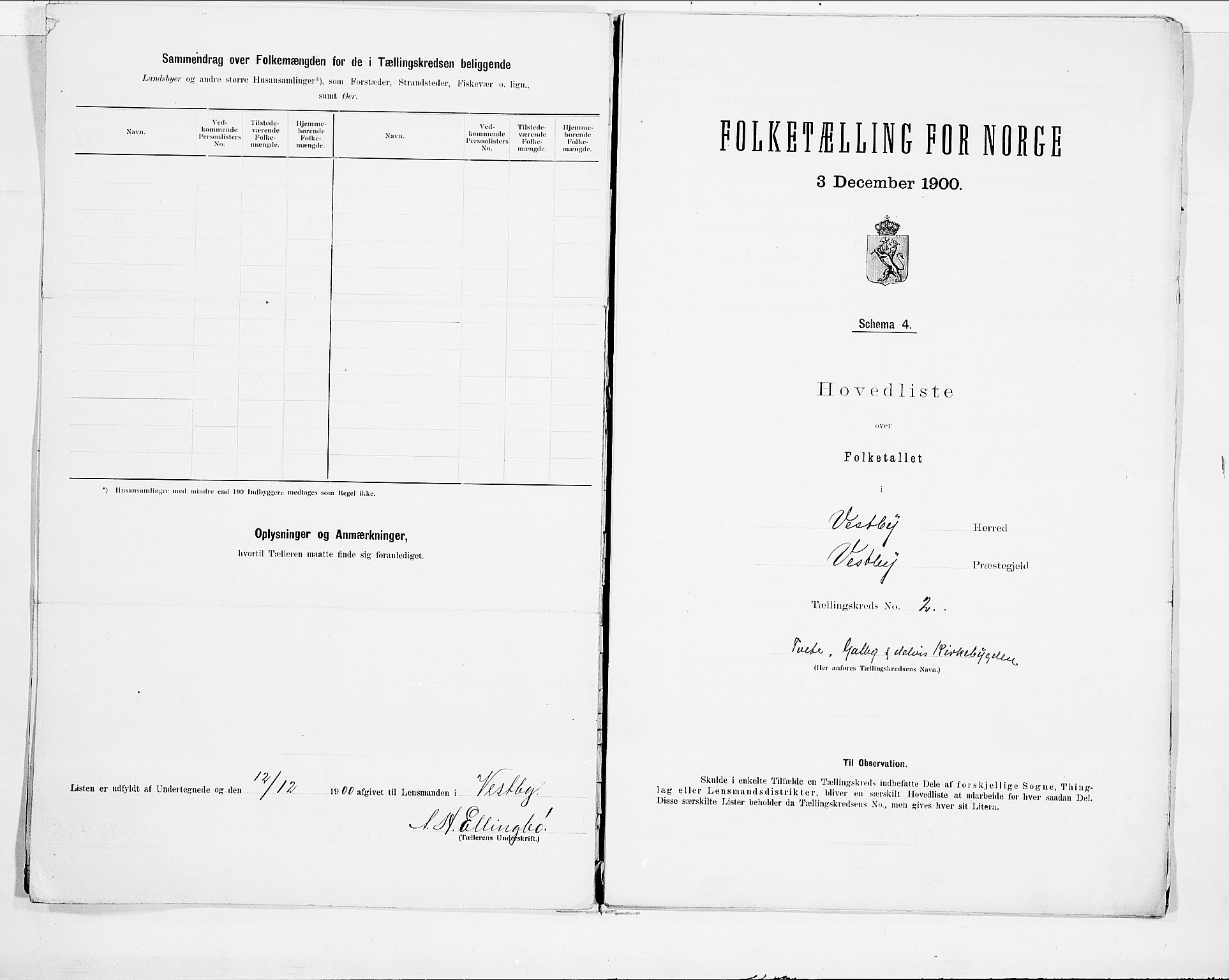 SAO, 1900 census for Vestby, 1900, p. 6