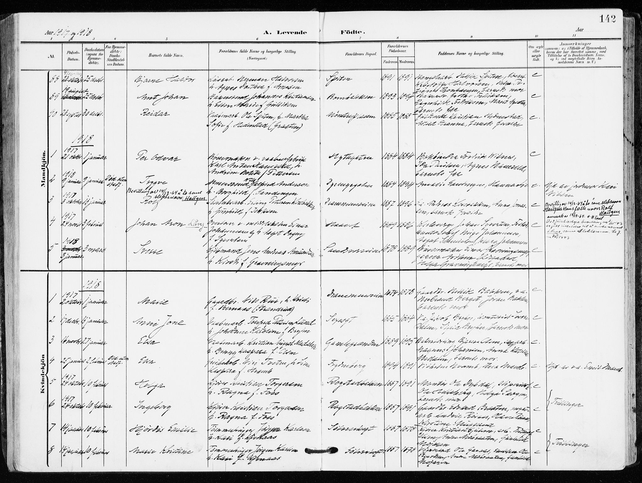 Kongsberg kirkebøker, SAKO/A-22/F/Fb/L0004: Parish register (official) no. II 4, 1906-1918, p. 142