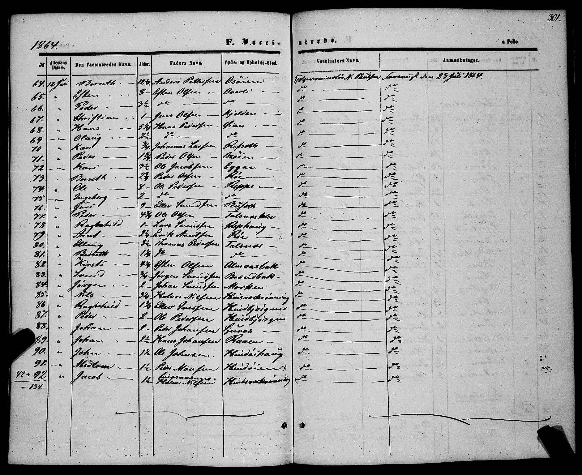 Ministerialprotokoller, klokkerbøker og fødselsregistre - Sør-Trøndelag, SAT/A-1456/685/L0966: Parish register (official) no. 685A07 /1, 1860-1869, p. 301