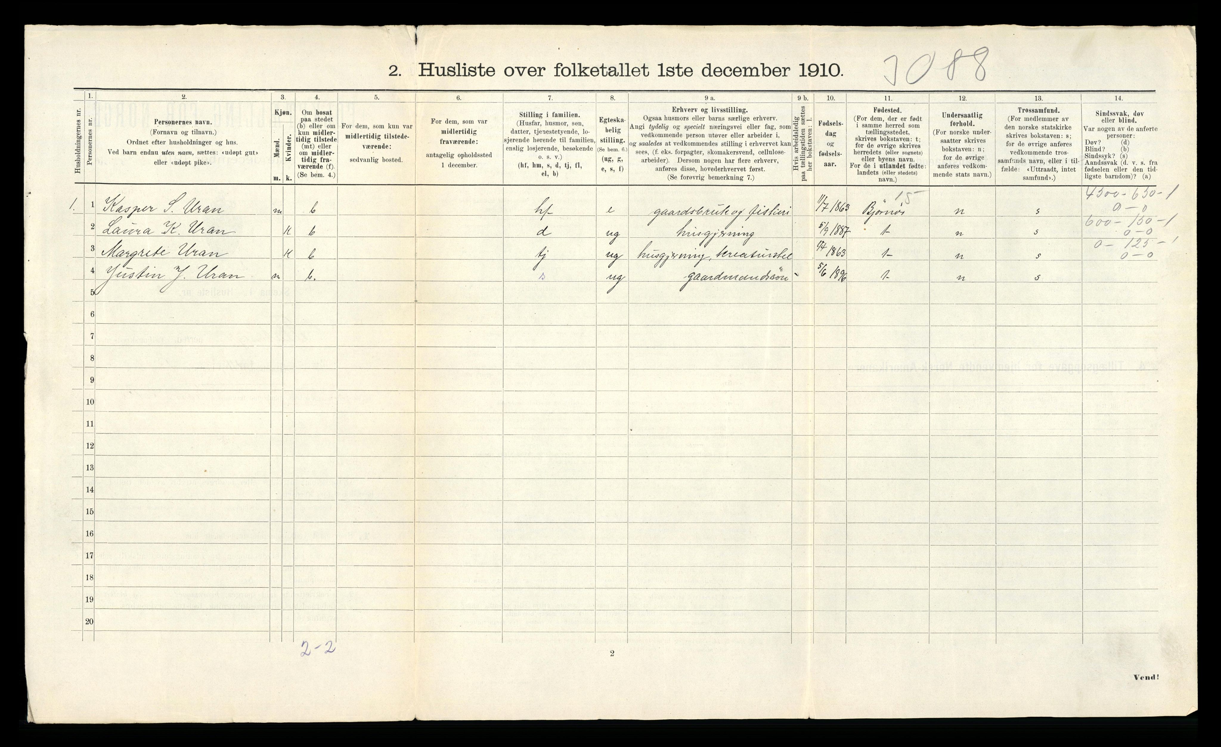 RA, 1910 census for Flatanger, 1910, p. 38