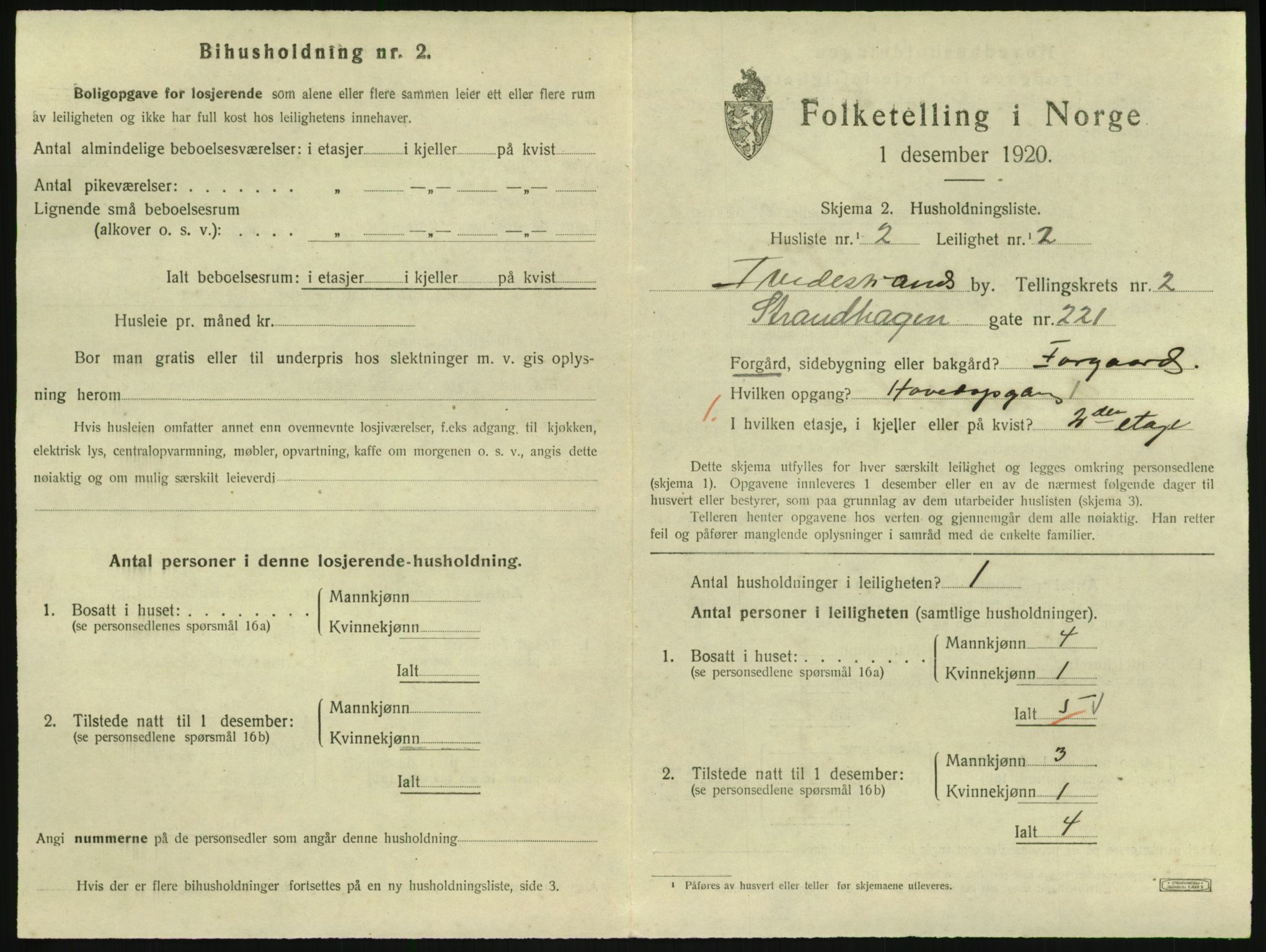 SAK, 1920 census for Tvedestrand, 1920, p. 919