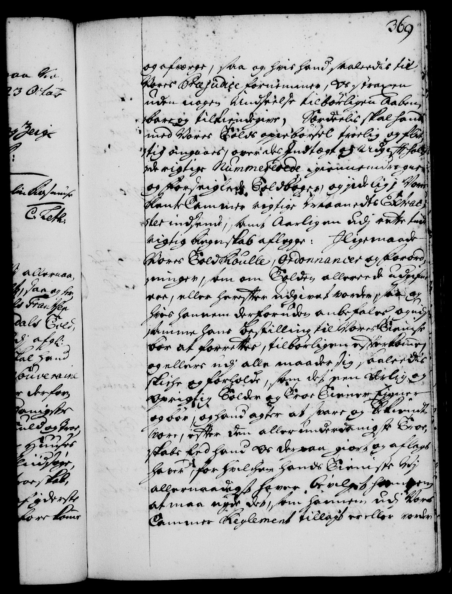 Rentekammeret, Kammerkanselliet, RA/EA-3111/G/Gg/Gge/L0001: Norsk bestallingsprotokoll med register (merket RK 53.25), 1720-1730, p. 369